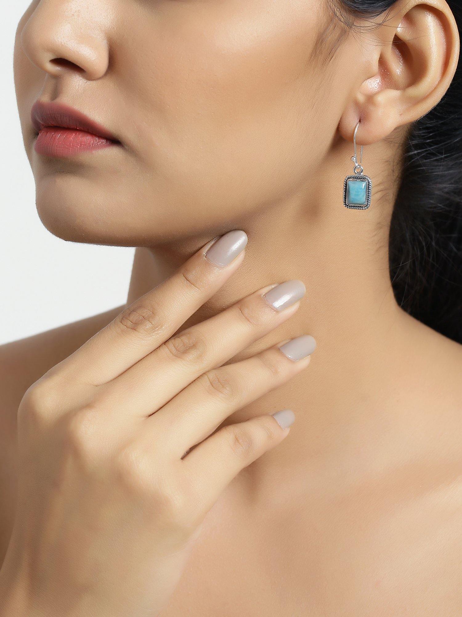 Larimar Solid 925 Sterling Silver Dangle Earrings Jewelry - YoTreasure