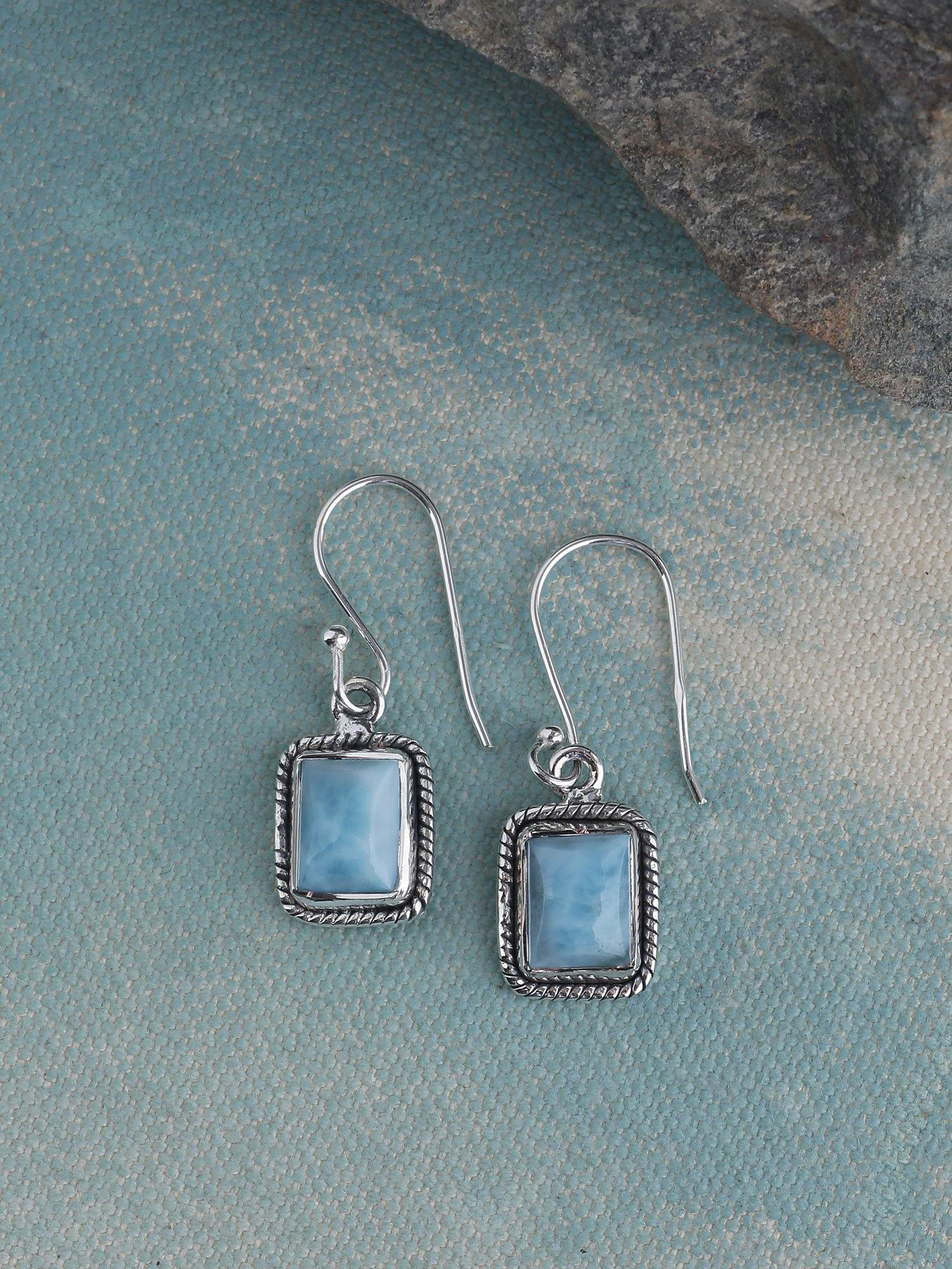 Larimar Solid 925 Sterling Silver Dangle Earrings Jewelry - YoTreasure