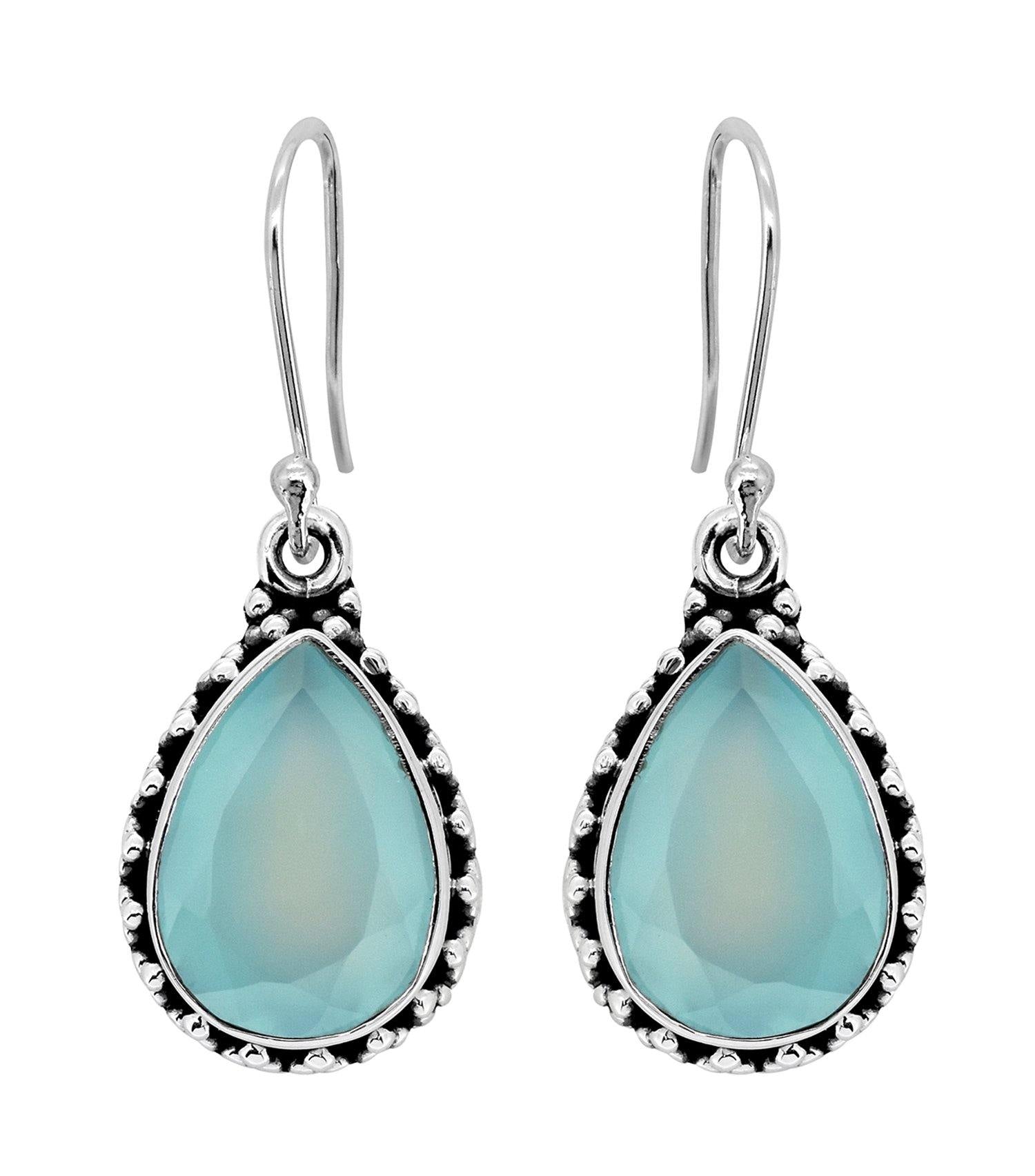 Aqua Chalcedony Solid 925 Sterling Silver Teardrop Dangle Earrings Jewelry - YoTreasure