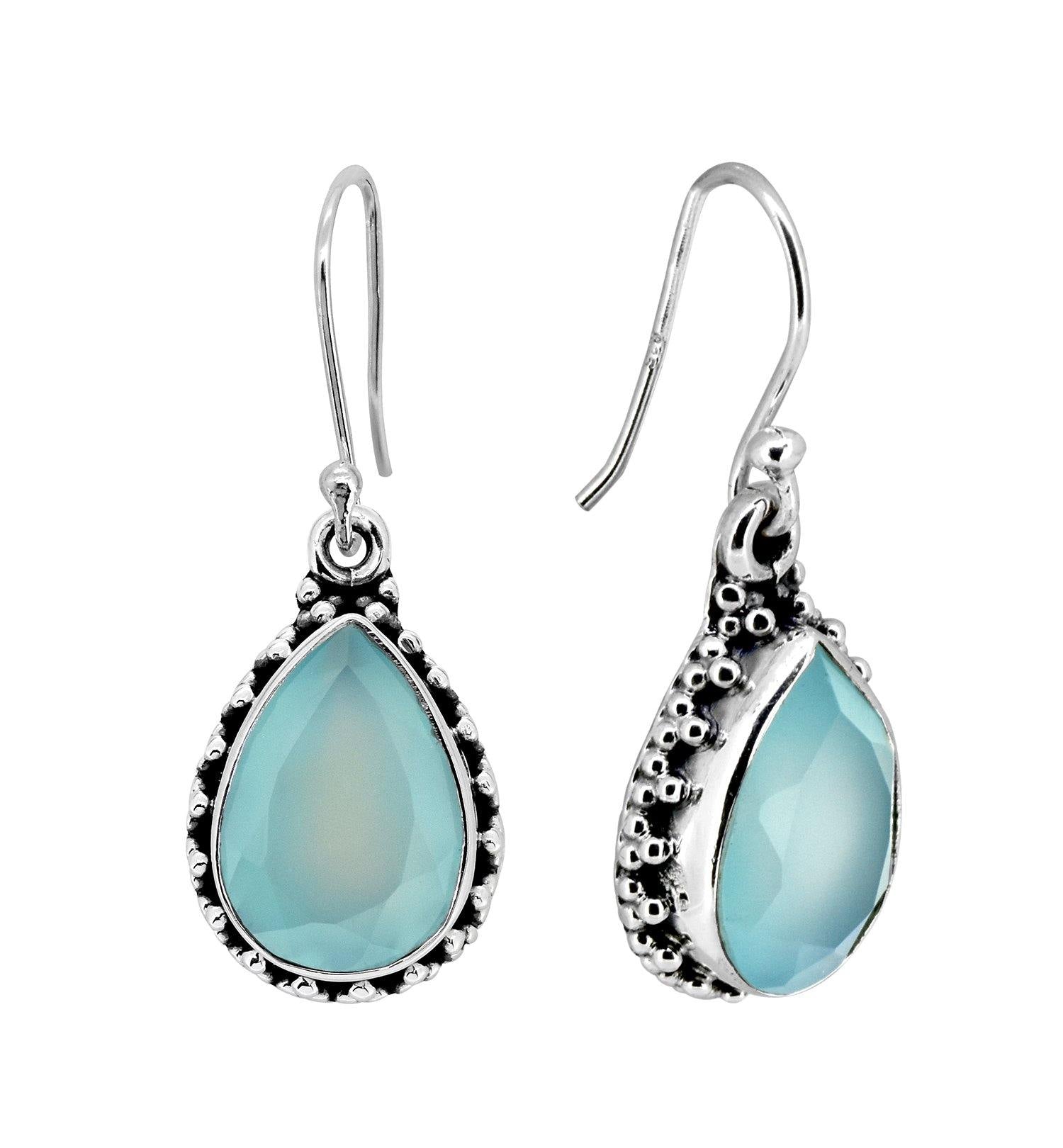 Aqua Chalcedony Solid 925 Sterling Silver Teardrop Dangle Earrings Jewelry - YoTreasure
