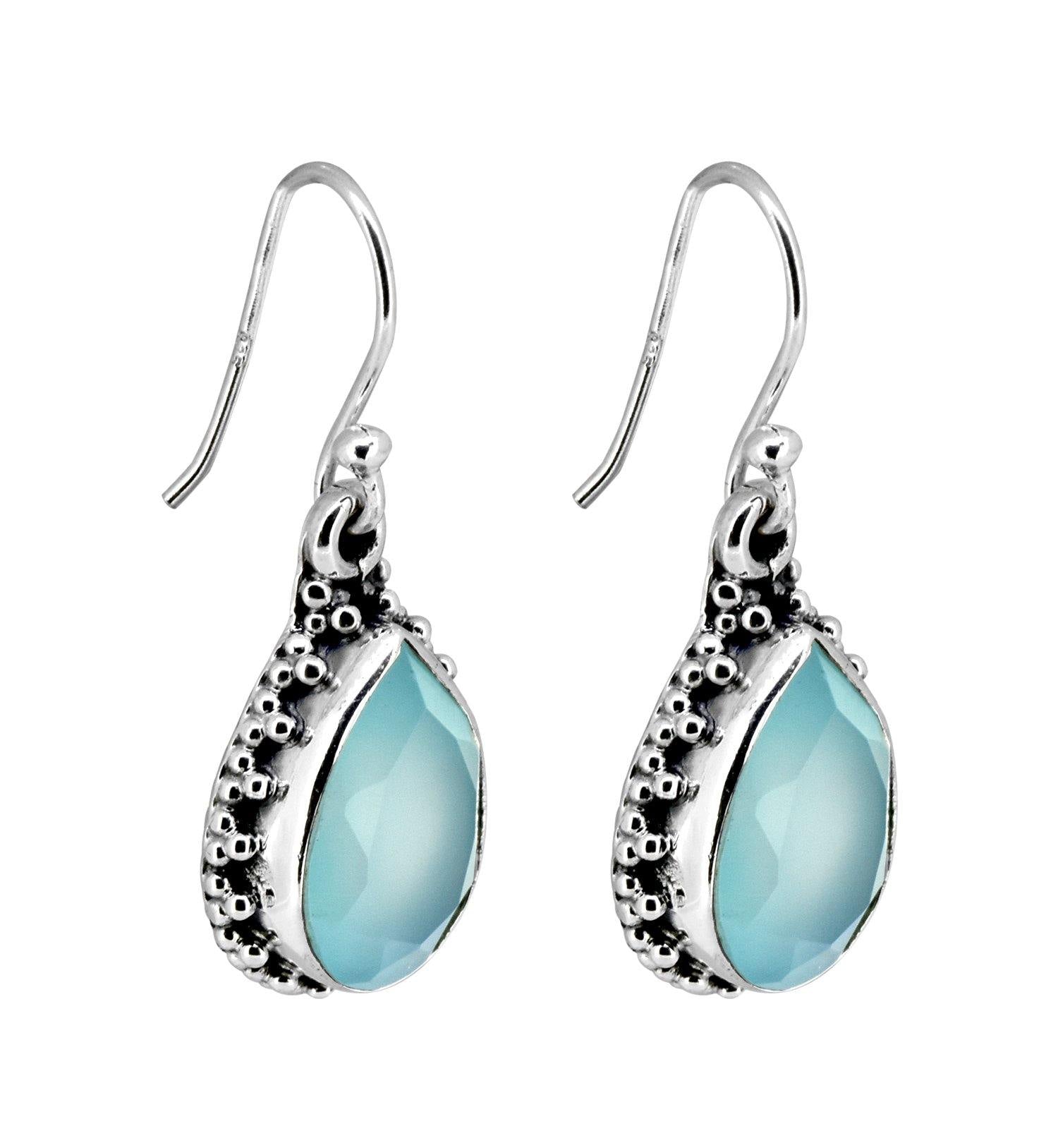 Aqua Chalcedony Solid 925 Sterling Silver Teardrop Dangle Earrings Jewelry - YoTreasure