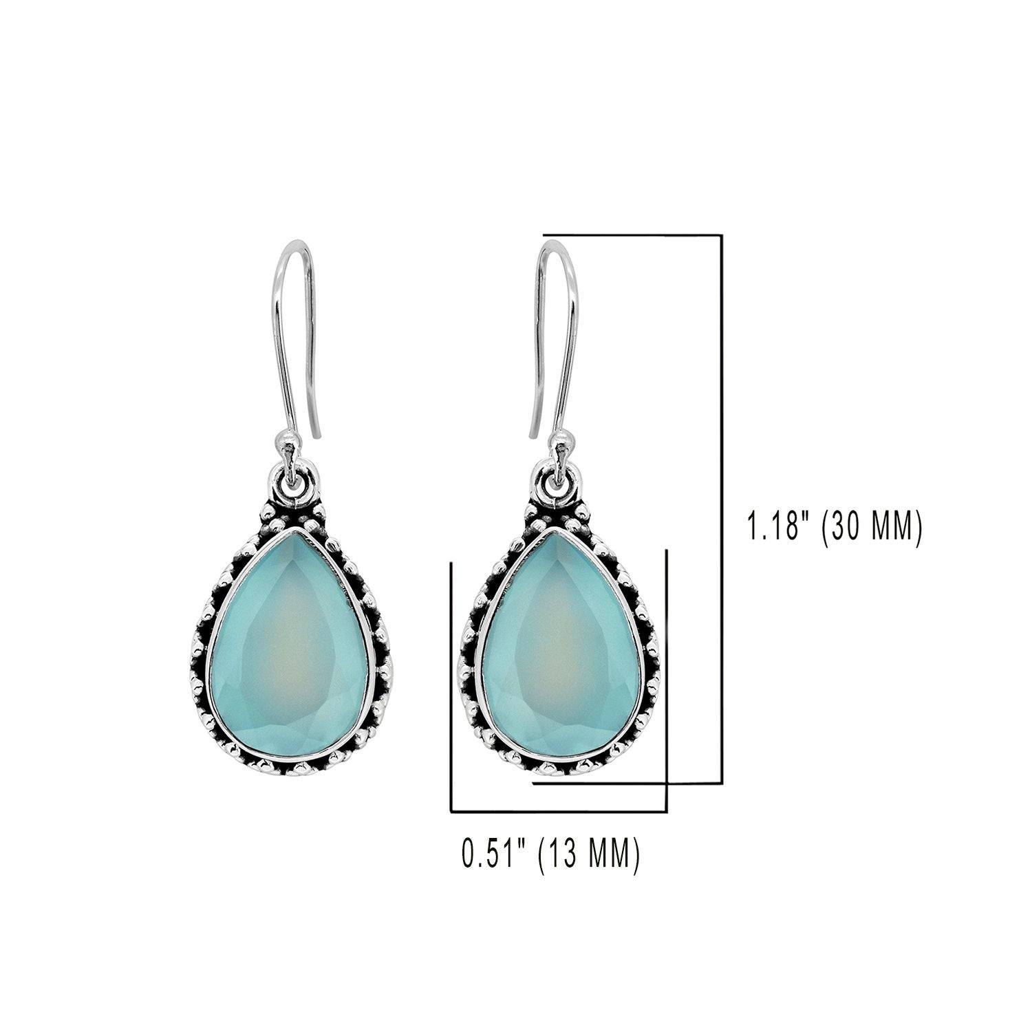 Aqua Chalcedony Solid 925 Sterling Silver Teardrop Dangle Earrings Jewelry - YoTreasure