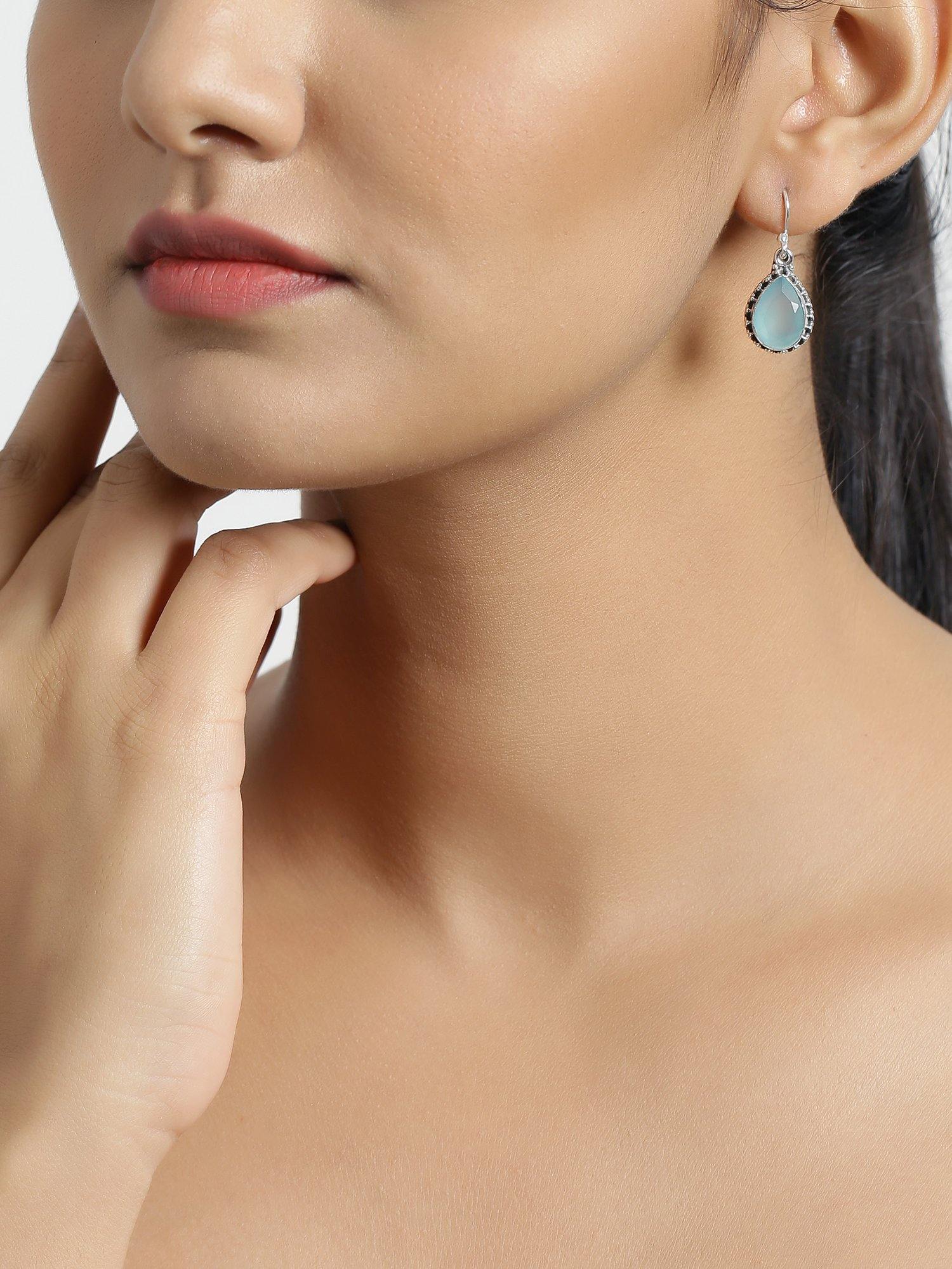 Aqua Chalcedony Solid 925 Sterling Silver Teardrop Dangle Earrings Jewelry - YoTreasure