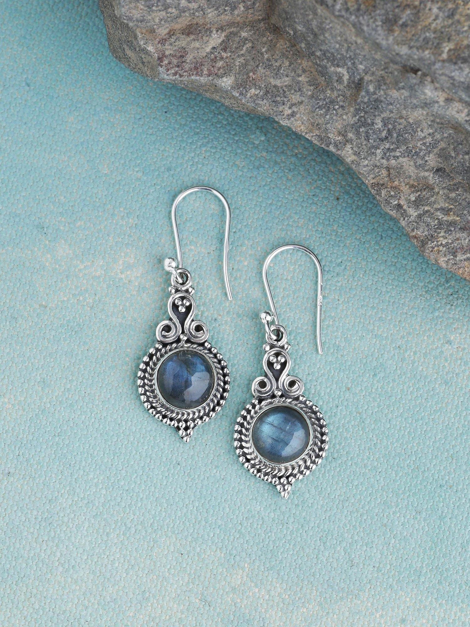 Labradorite Solid 925 Sterling Silver Dangle Earrings Jewelry - YoTreasure