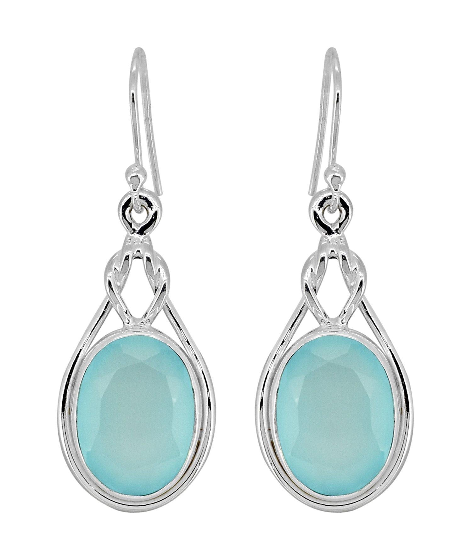 Aqua Chalcedony Solid 925 Sterling Silver Knot Dangle Earrings Jewelry - YoTreasure