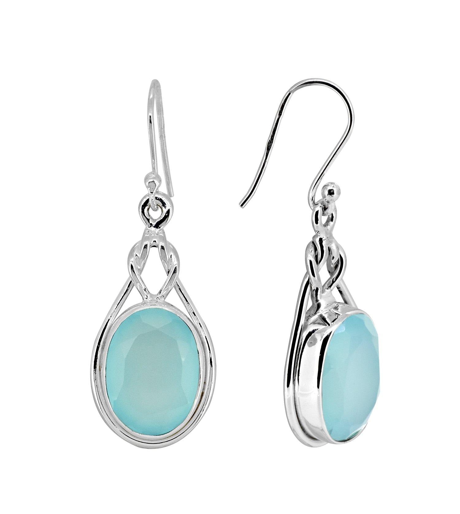 Aqua Chalcedony Solid 925 Sterling Silver Knot Dangle Earrings Jewelry - YoTreasure