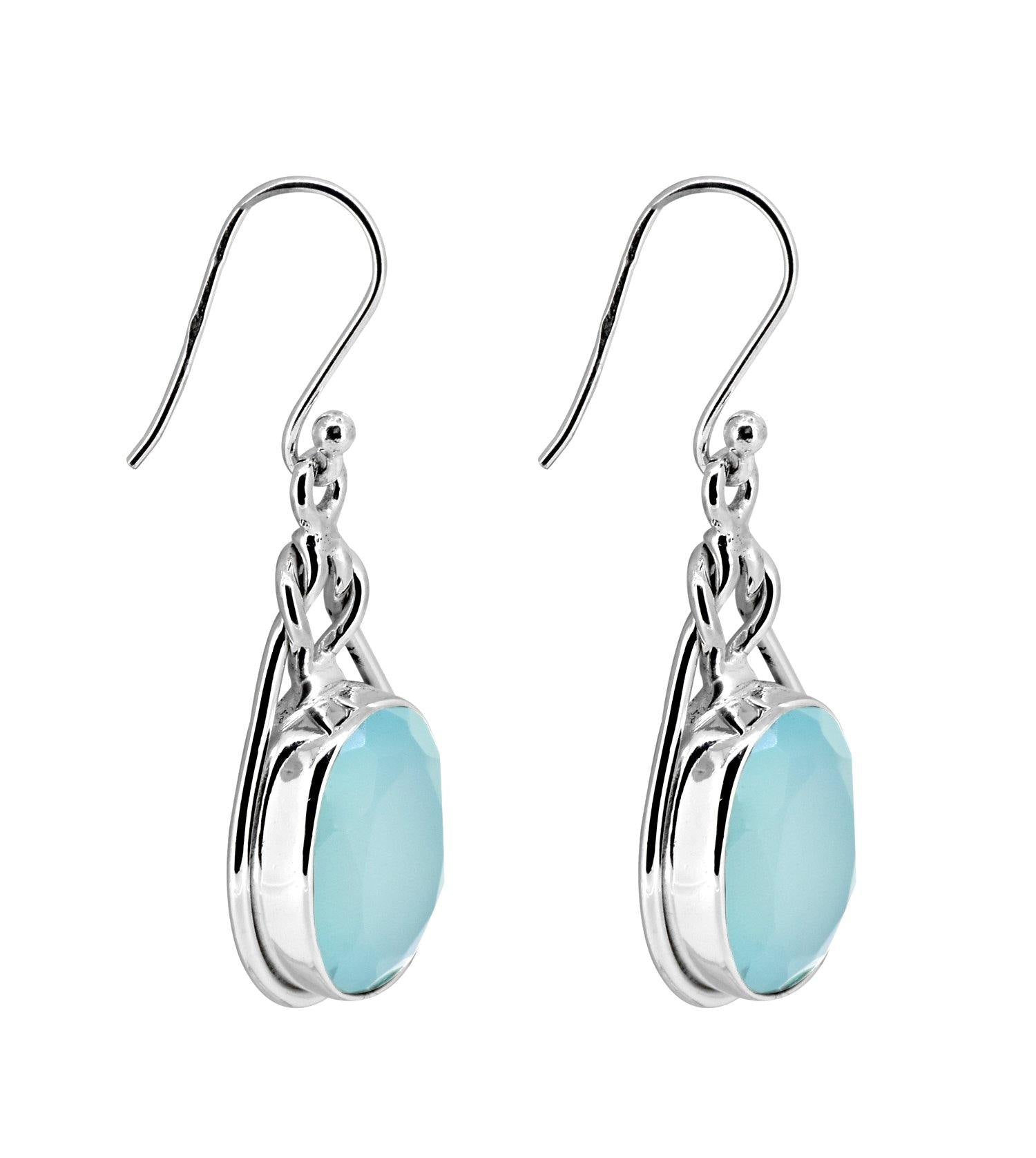 Aqua Chalcedony Solid 925 Sterling Silver Knot Dangle Earrings Jewelry - YoTreasure