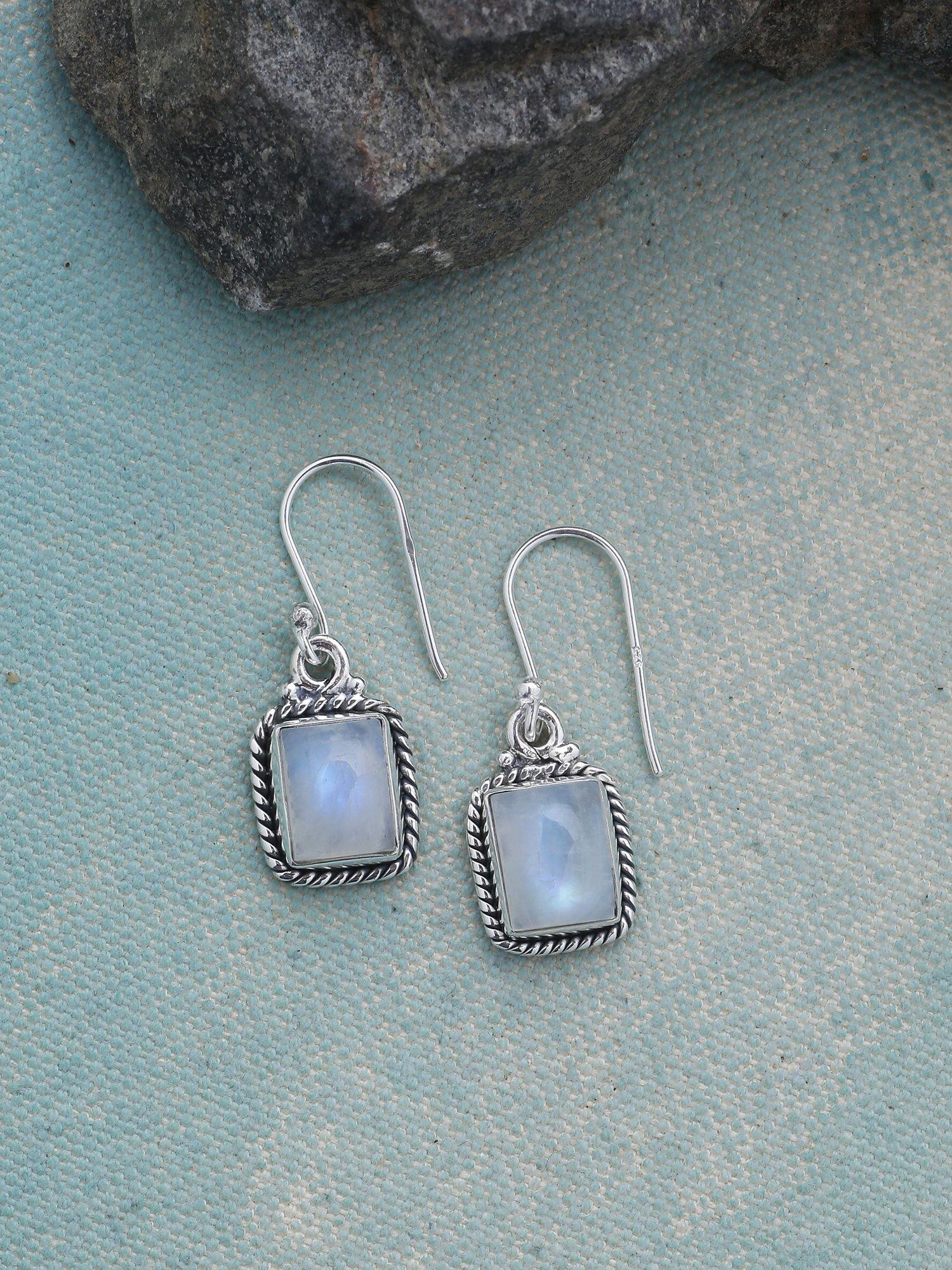 Rainbow Moonstone Solid 925 Sterling Silver Dangle Earrings Jewelry - YoTreasure