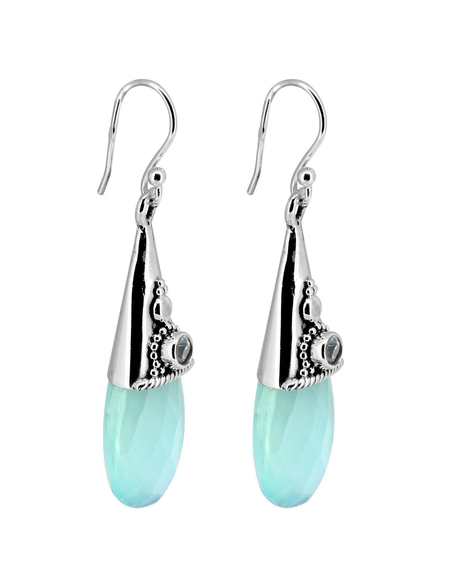 Aqua Chalcedony Solid 925 Sterling Silver Teardrop Dangle Earrings Jewelry - YoTreasure