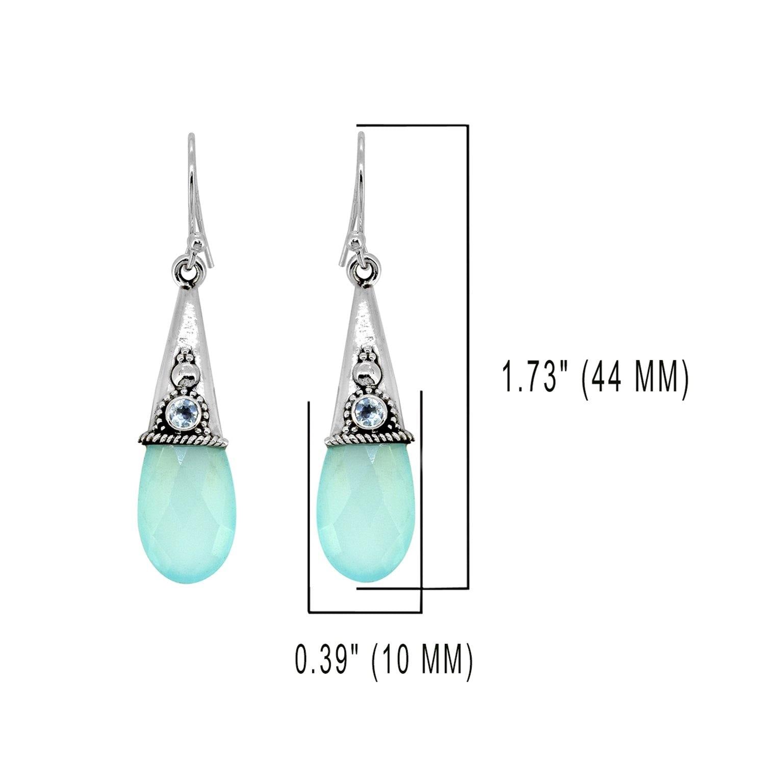 Aqua Chalcedony Solid 925 Sterling Silver Teardrop Dangle Earrings Jewelry - YoTreasure