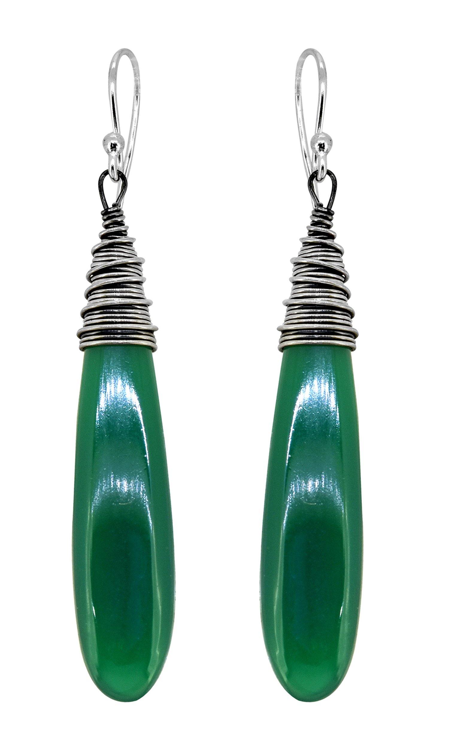 Green Onyx Solid 925 Sterling Silver Bold Dangle Earrings Jewelry - YoTreasure