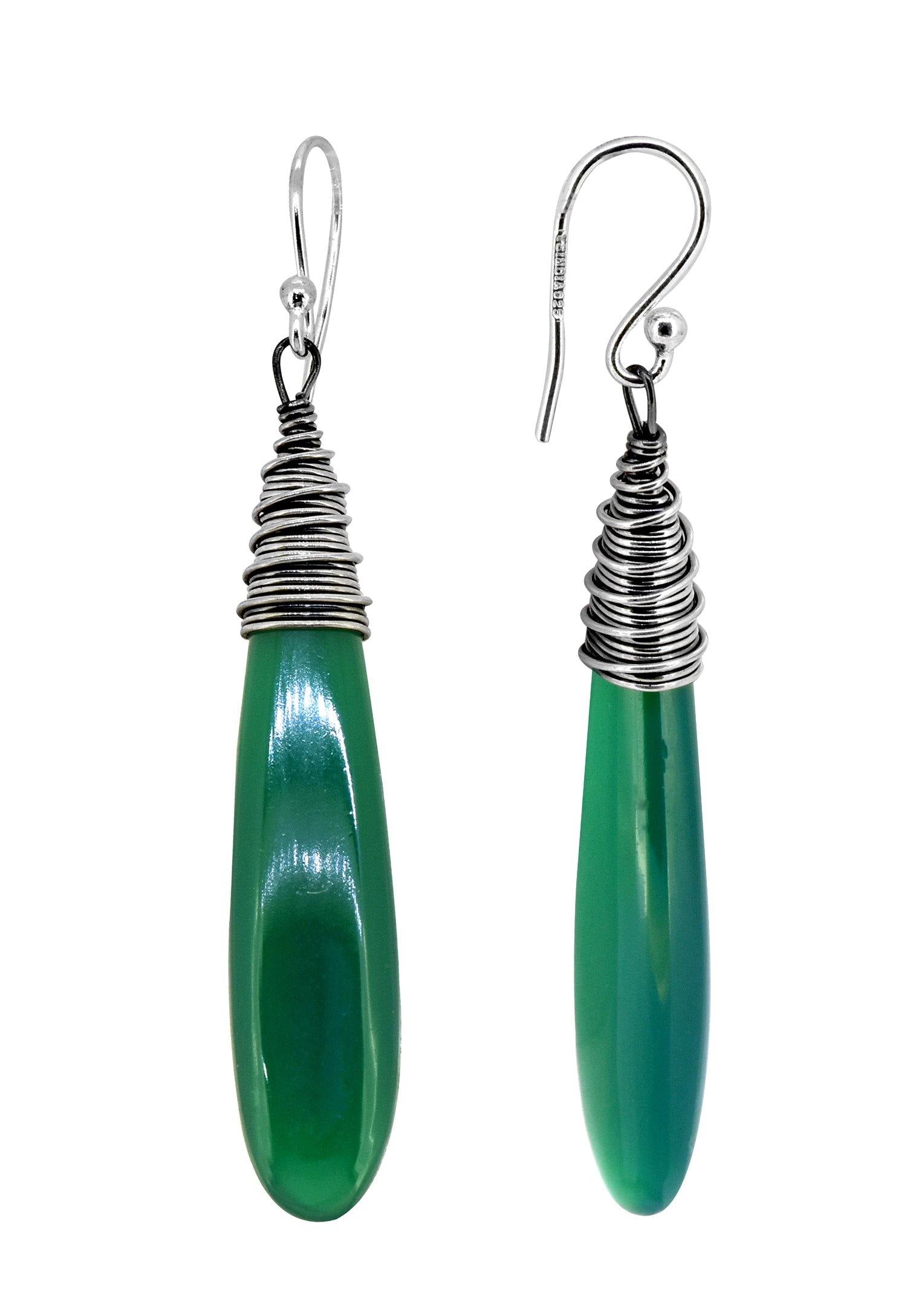 Green Onyx Solid 925 Sterling Silver Bold Dangle Earrings Jewelry - YoTreasure