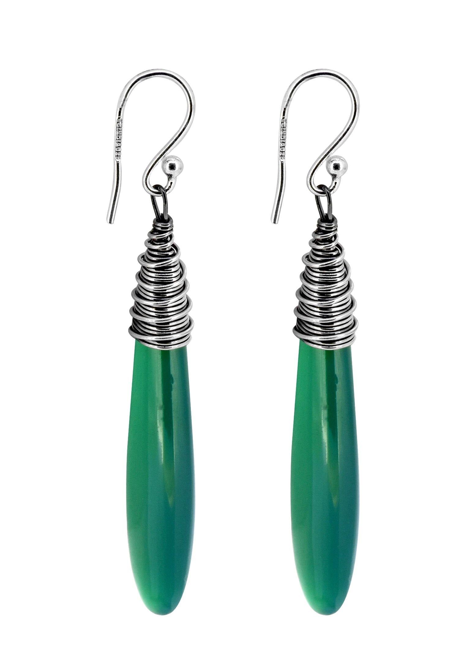 Green Onyx Solid 925 Sterling Silver Bold Dangle Earrings Jewelry - YoTreasure