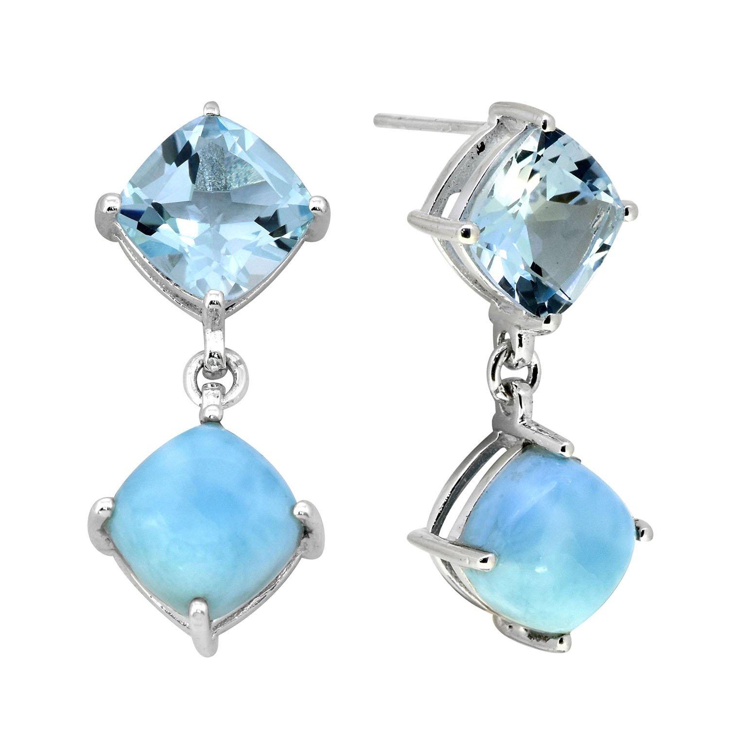 Blue Topaz Larimar Solid 925 Sterling Silver Drop Earrings Jewelry - YoTreasure