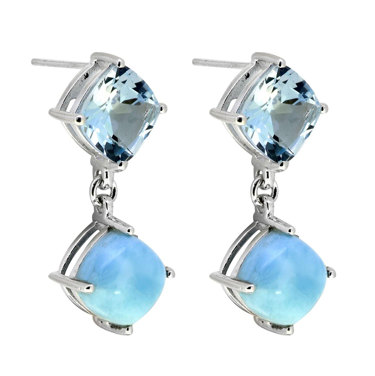 Blue Topaz Larimar Solid 925 Sterling Silver Drop Earrings Jewelry - YoTreasure