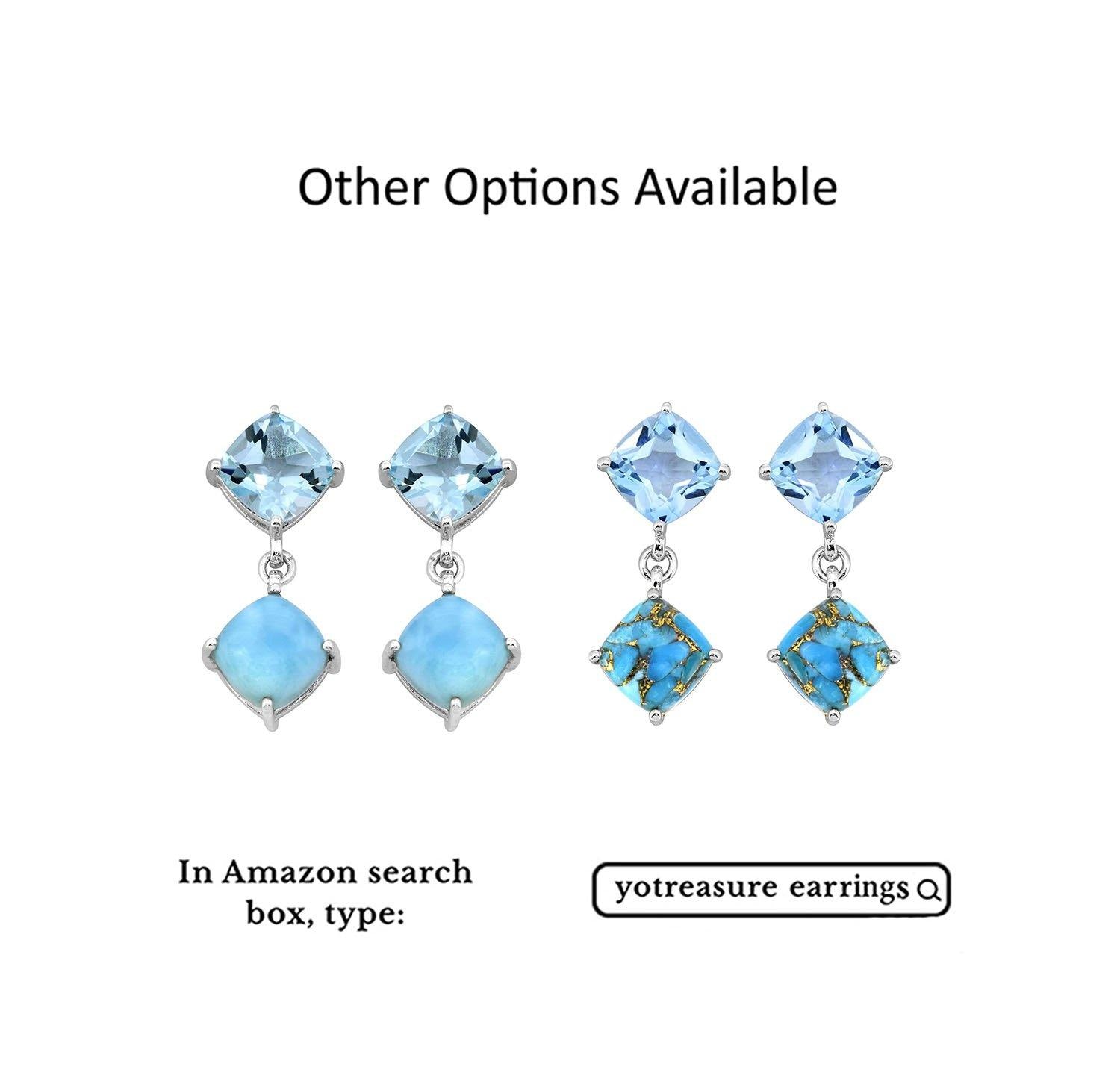 Blue Topaz Larimar Solid 925 Sterling Silver Drop Earrings Jewelry - YoTreasure