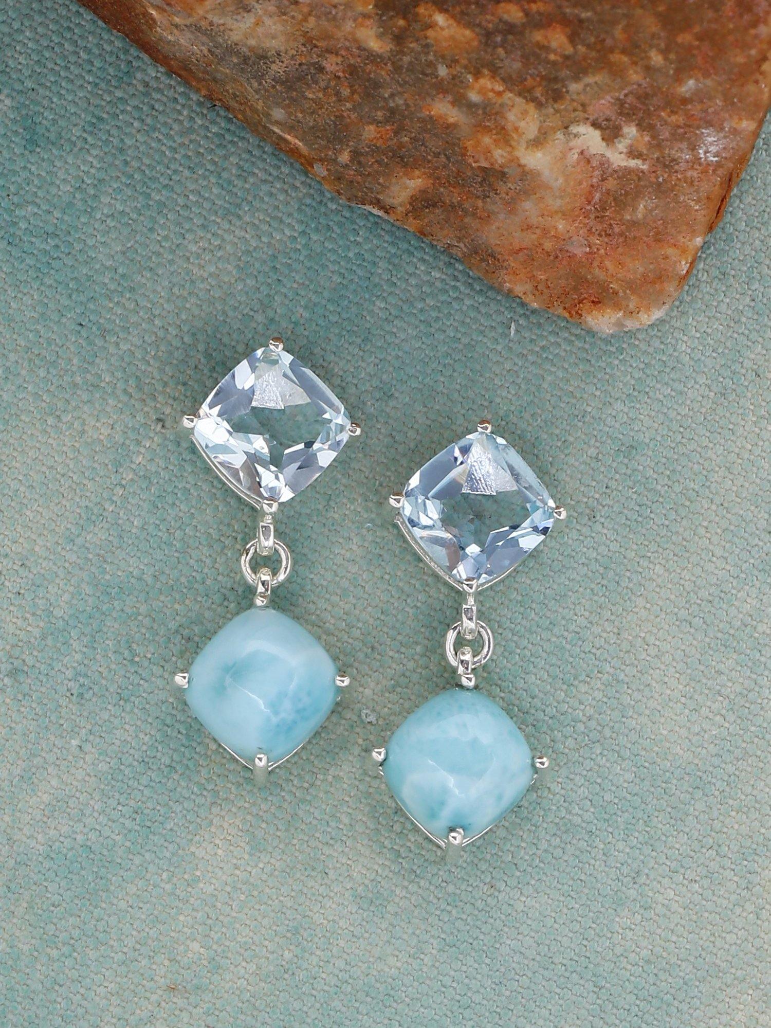 Blue Topaz Larimar Solid 925 Sterling Silver Drop Earrings Jewelry - YoTreasure