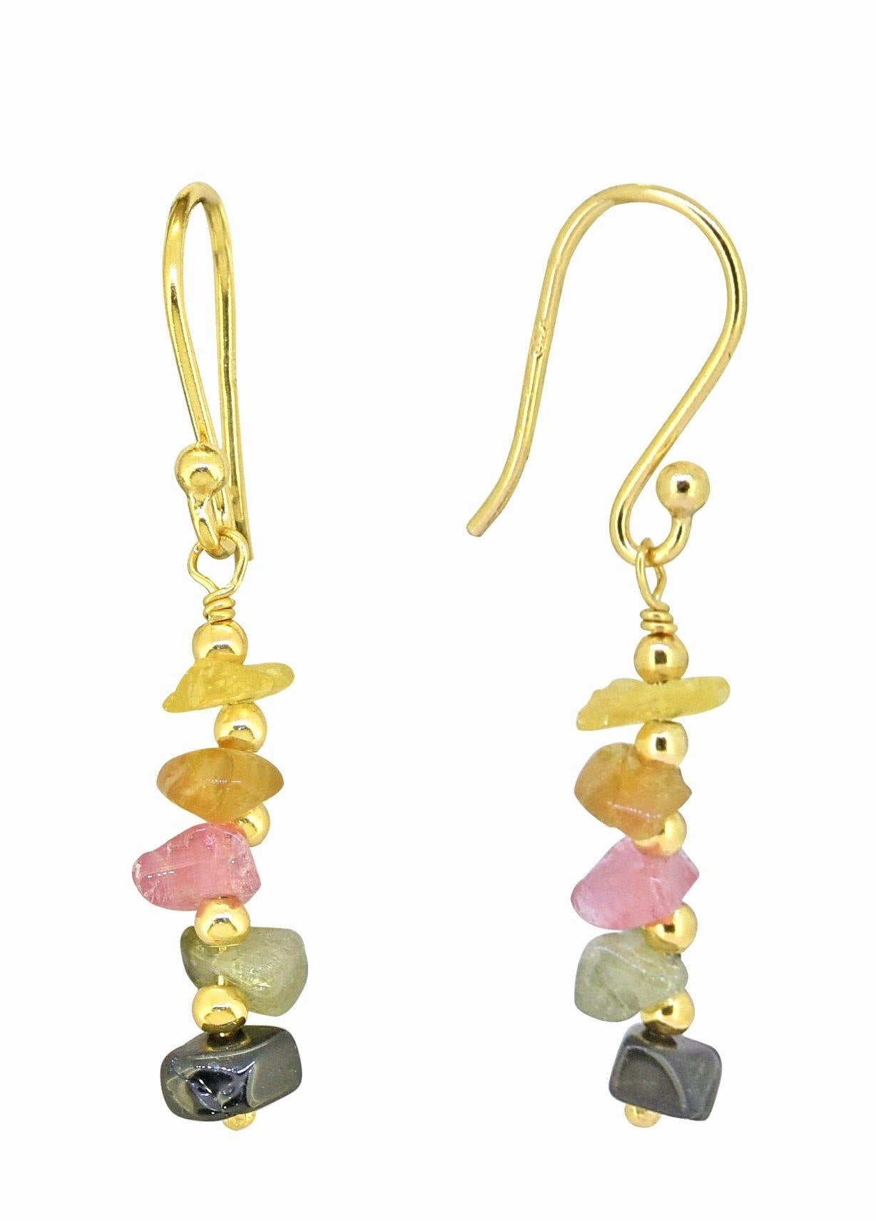 Multi Tourmaline Solid 925 Silver Gold Plated Dangle Earrings Jewelry - YoTreasure