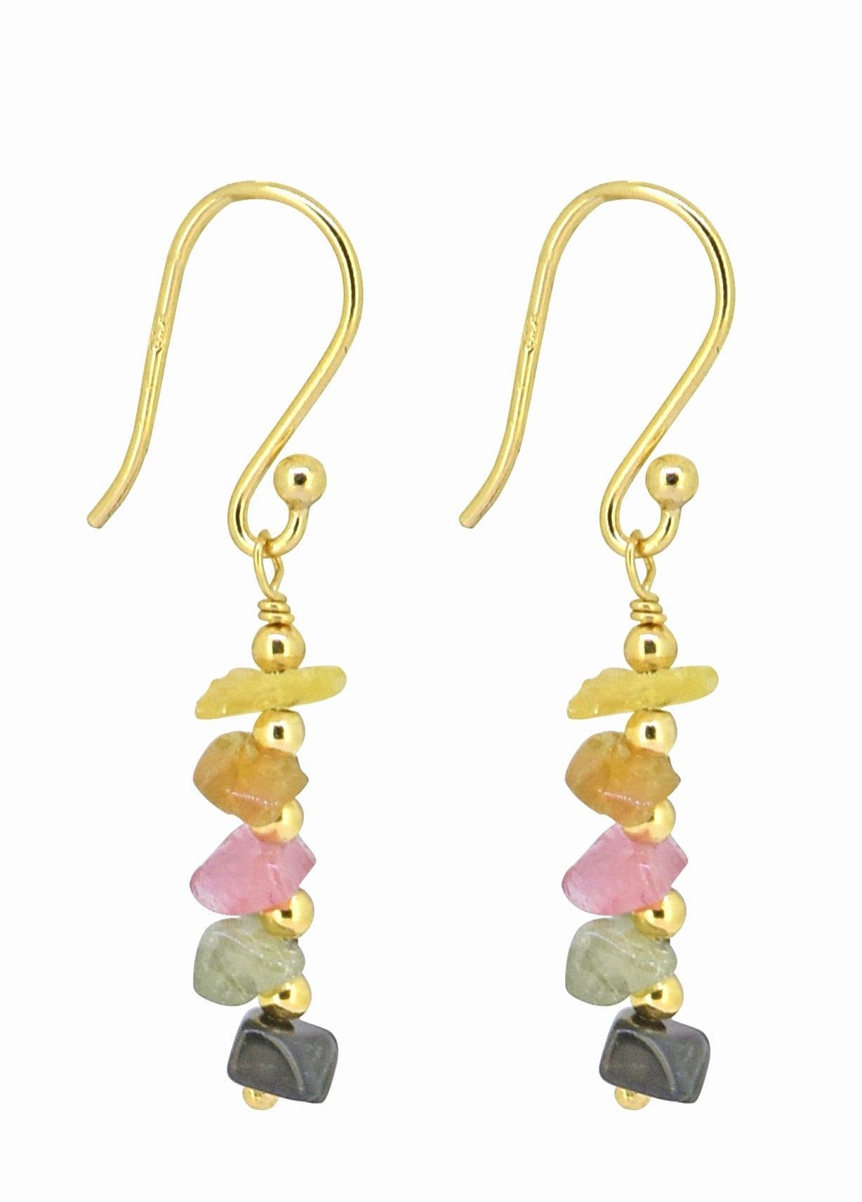 Multi Tourmaline Solid 925 Silver Gold Plated Dangle Earrings Jewelry - YoTreasure