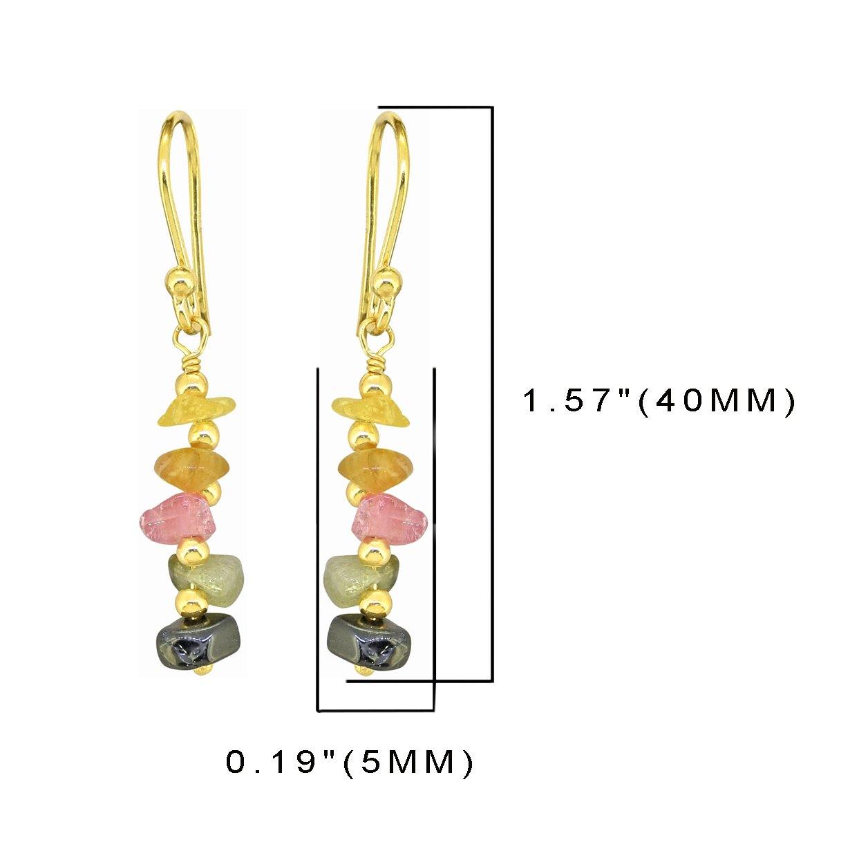 Multi Tourmaline Solid 925 Silver Gold Plated Dangle Earrings Jewelry - YoTreasure