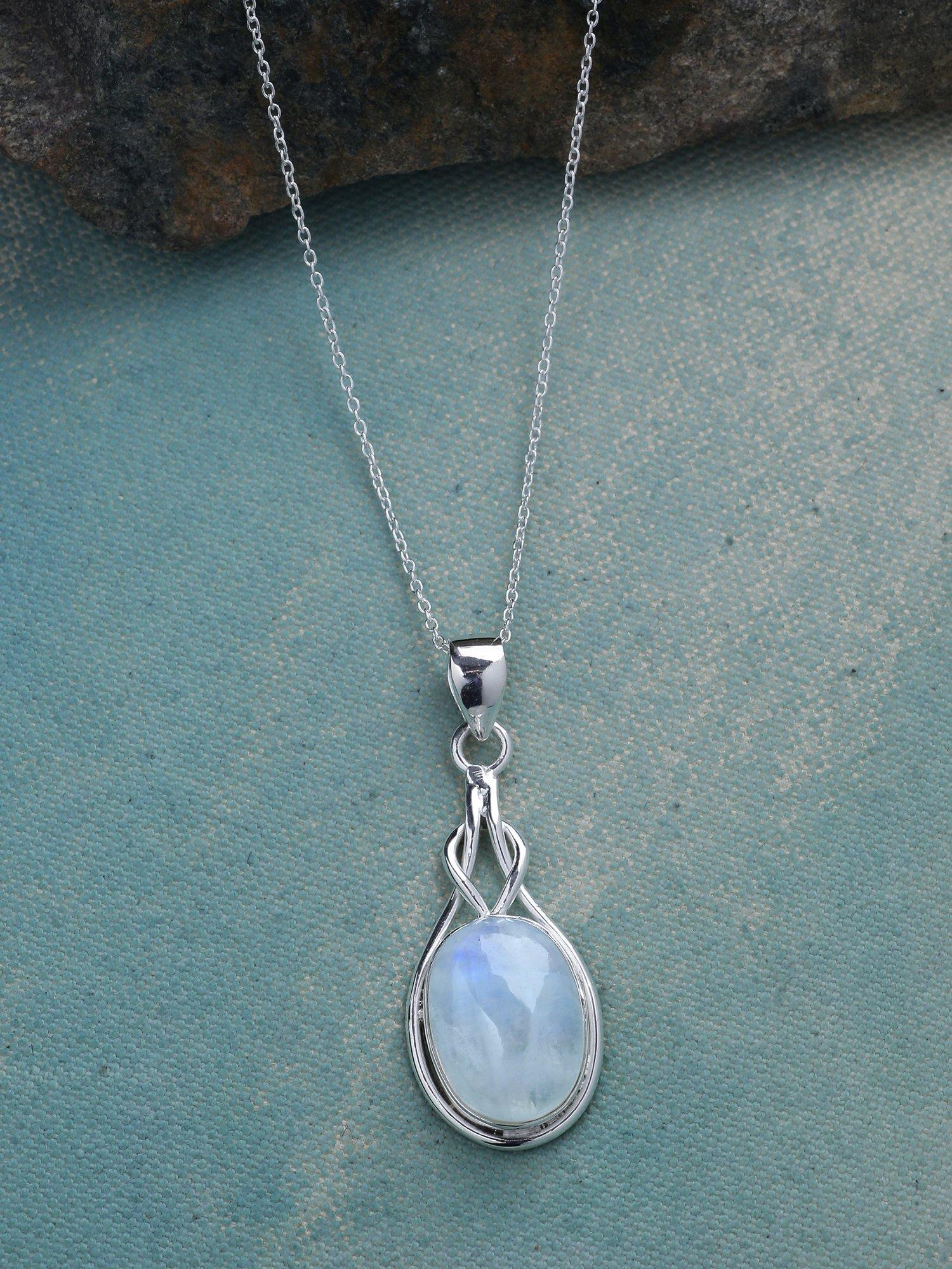 Rainbow Moonstone Solid 925 Sterling Silver Chain Knot Pendant Jewelry - YoTreasure