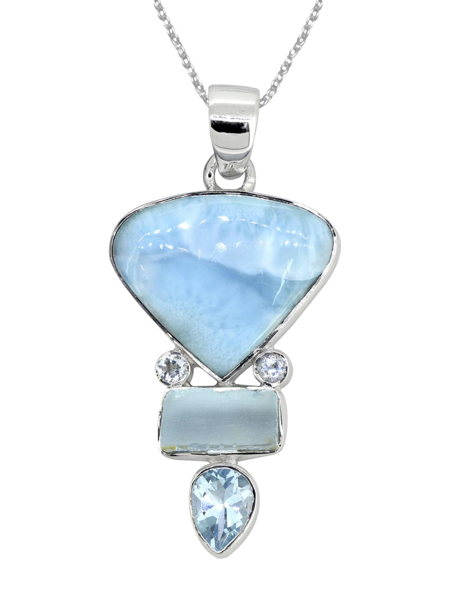 Larimar Solid 925 Sterling Silver Pendant Necklace - YoTreasure