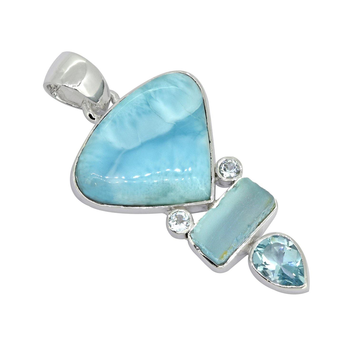 Larimar Solid 925 Sterling Silver Pendant Necklace - YoTreasure