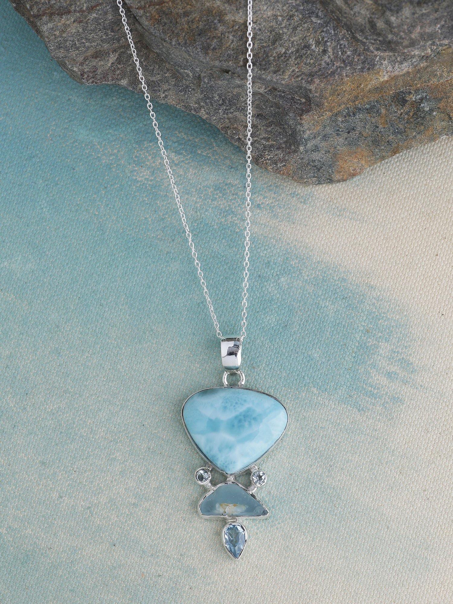 Larimar Solid 925 Sterling Silver Pendant Necklace - YoTreasure