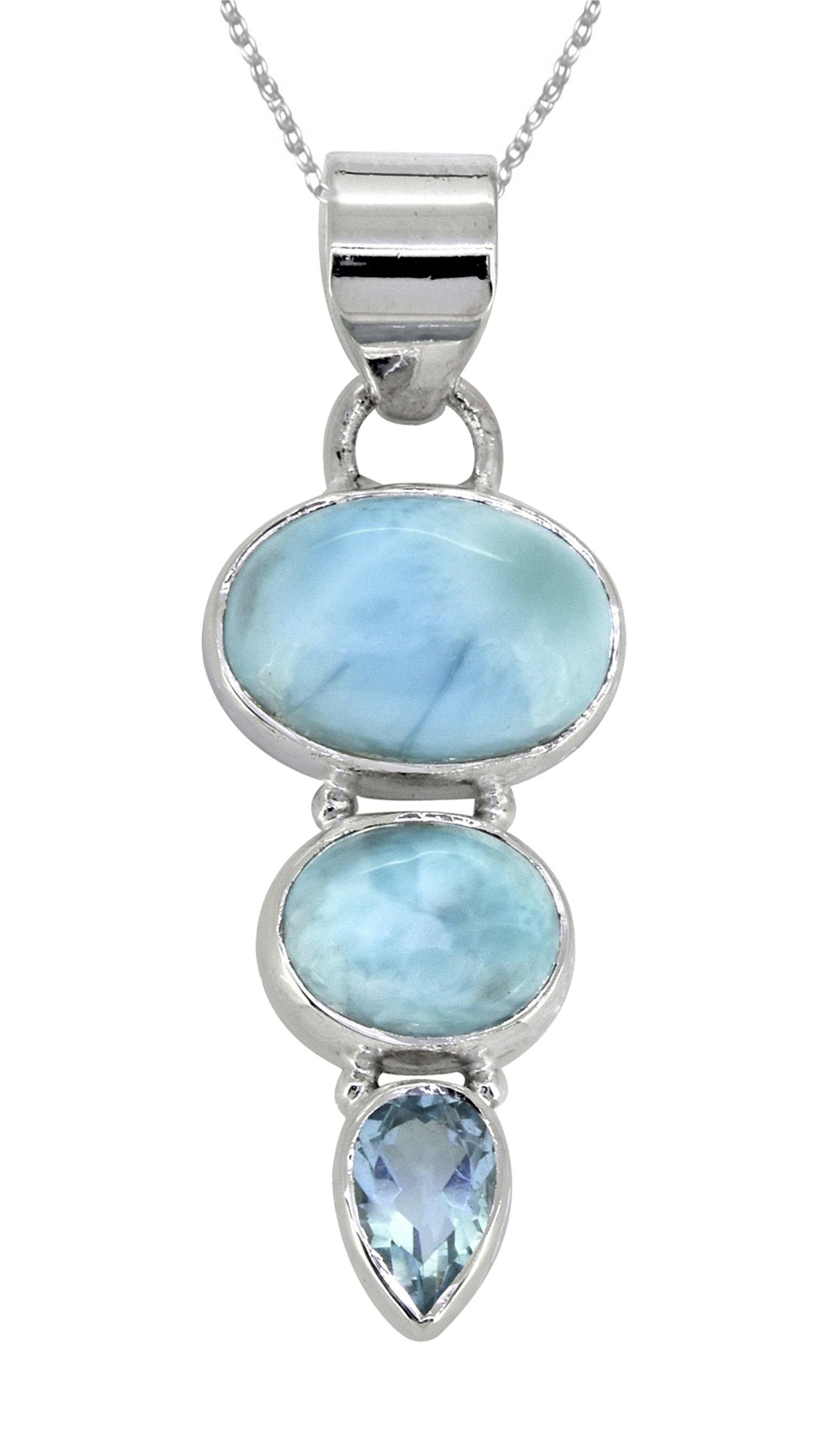 Larimar Blue Topaz Solid 925 Sterling Silver Chain Pendant Jewelry - YoTreasure