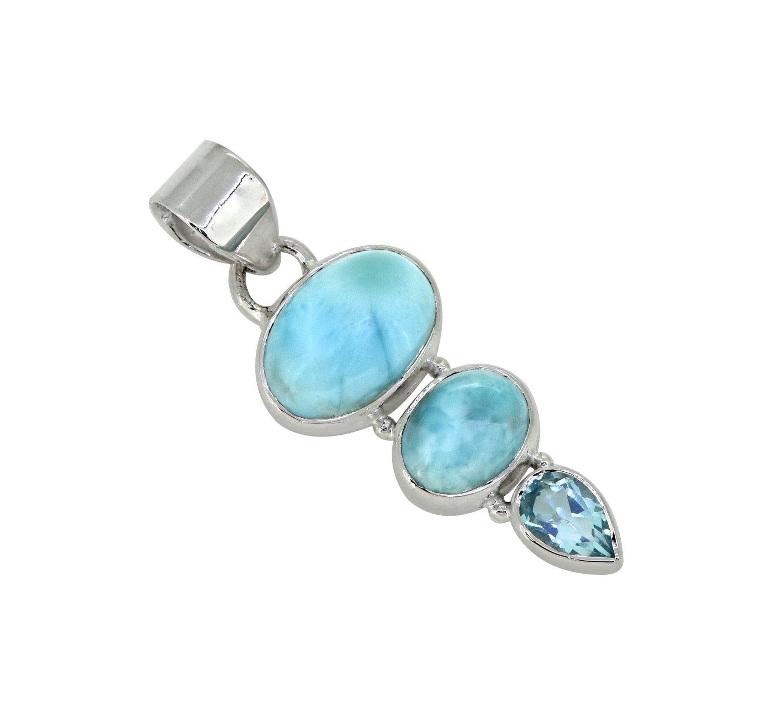 Larimar Blue Topaz Solid 925 Sterling Silver Chain Pendant Jewelry - YoTreasure