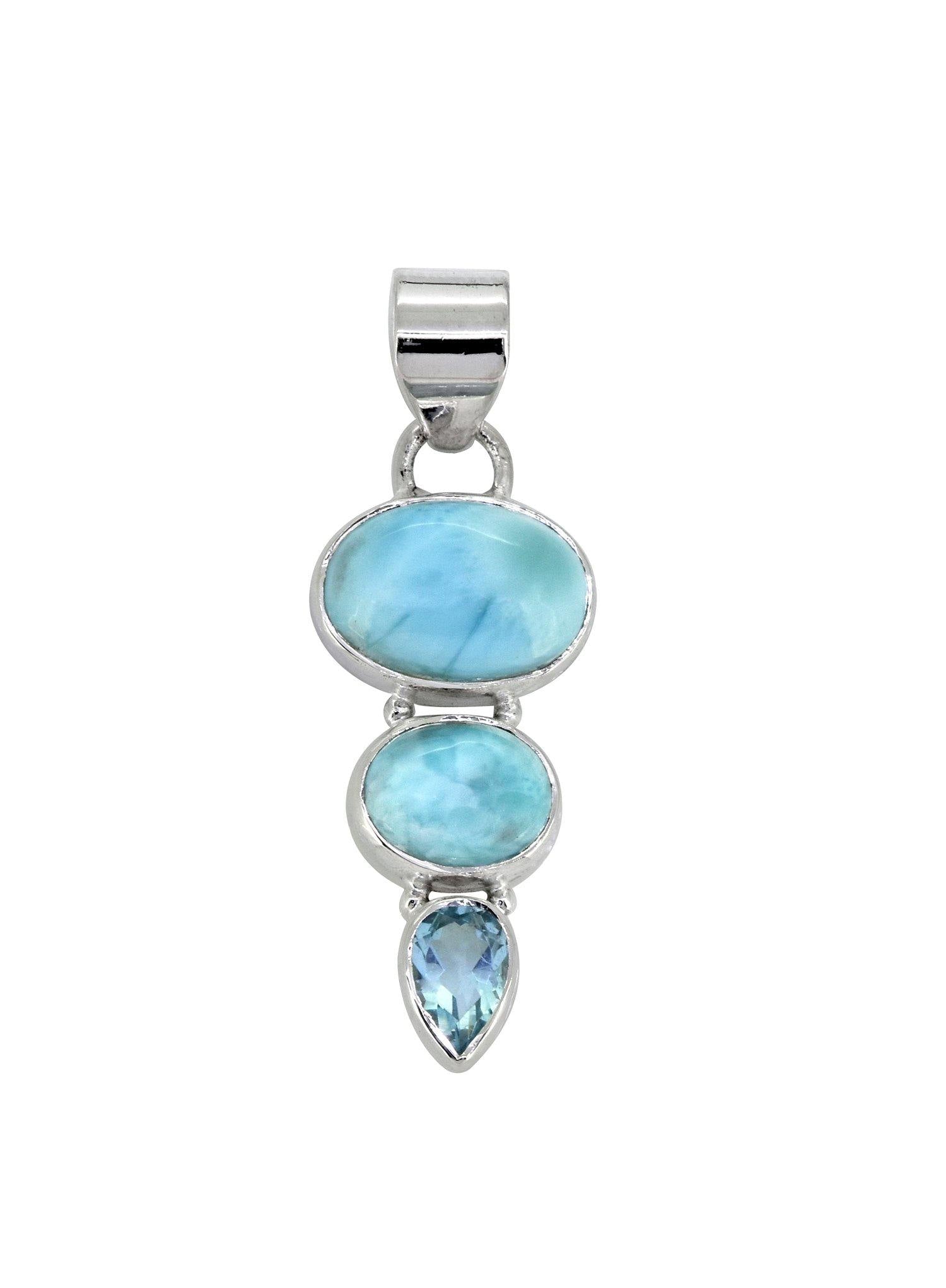 Larimar Blue Topaz Solid 925 Sterling Silver Chain Pendant Jewelry - YoTreasure