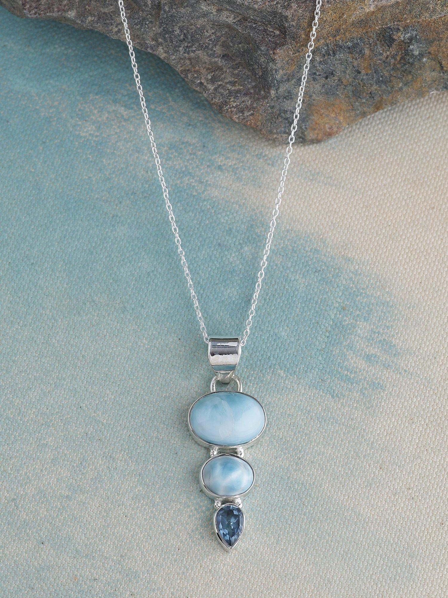 Larimar Blue Topaz Solid 925 Sterling Silver Chain Pendant Jewelry - YoTreasure