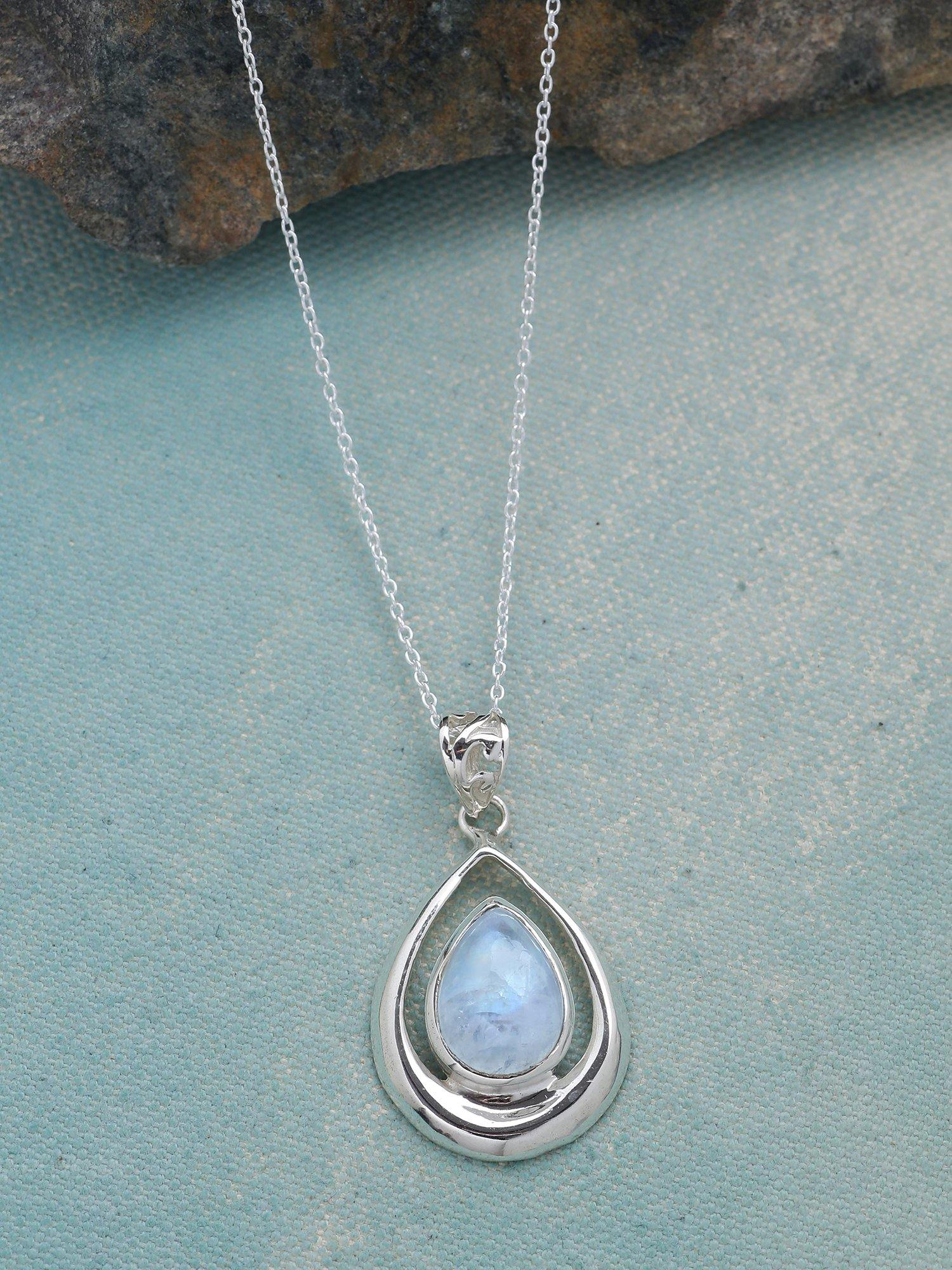 Rainbow Moonstone Solid 925 Sterling Silver Chain Pendant Jewelry - YoTreasure