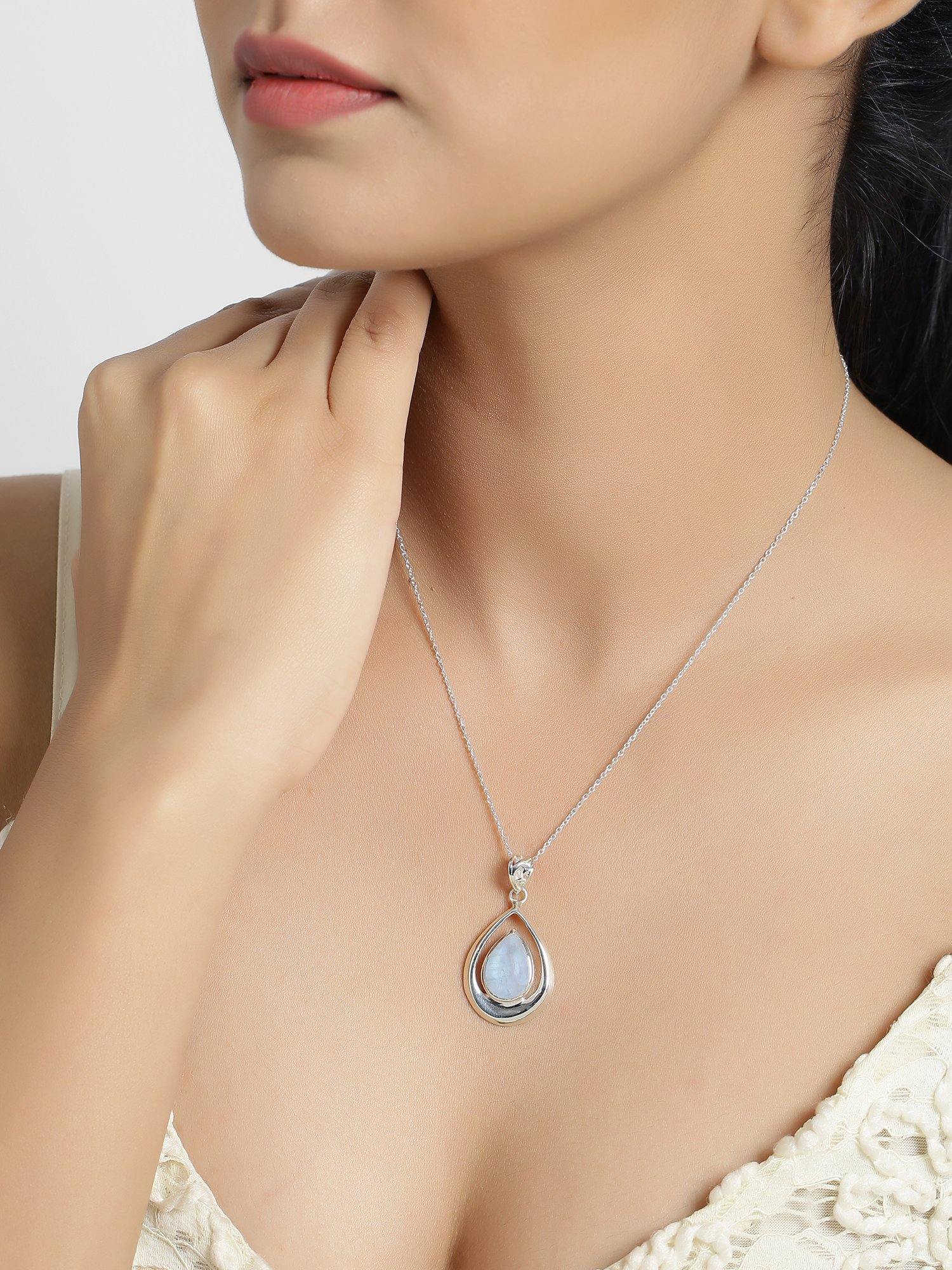 Rainbow Moonstone Solid 925 Sterling Silver Chain Pendant Jewelry - YoTreasure