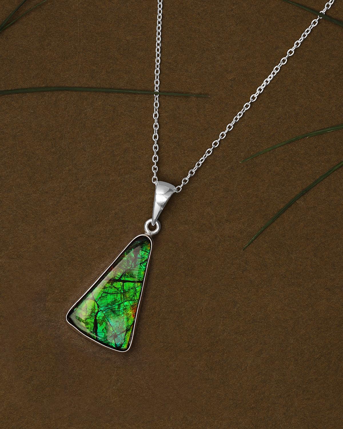 6.50 Ct. Ammolite 925 Sterling Silver Necklace Pendant Jewelry - YoTreasure