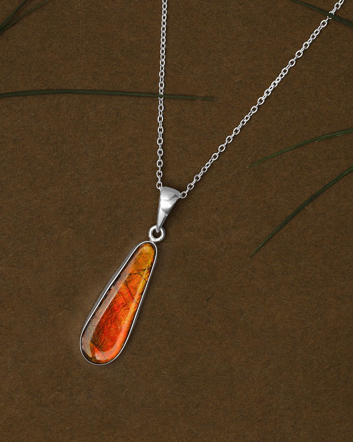 7 Ct. Ammolite 925 Sterling Silver Necklace Pendant Jewelry - YoTreasure