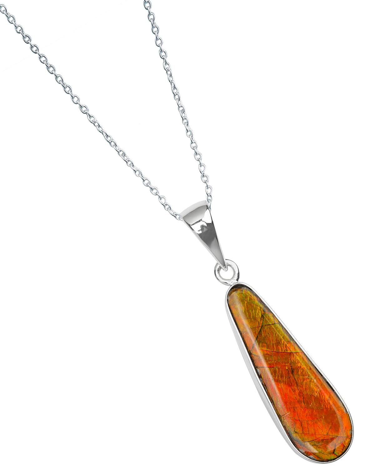7 Ct. Ammolite 925 Sterling Silver Necklace Pendant Jewelry - YoTreasure