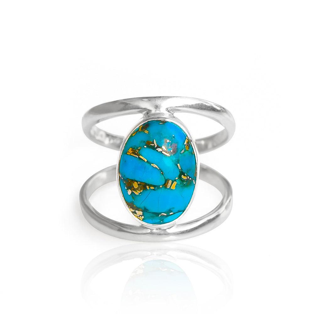Blue Copper Turquoise Solid 925 Sterling Silver Bypass Ring Jewelry - YoTreasure