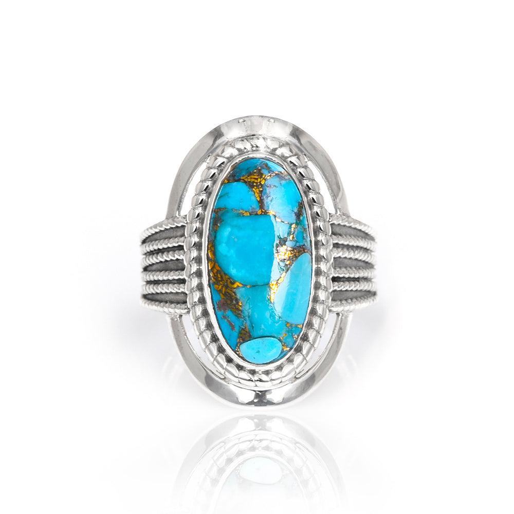 Blue Copper Turquoise Solid 925 Sterling Silver Ring