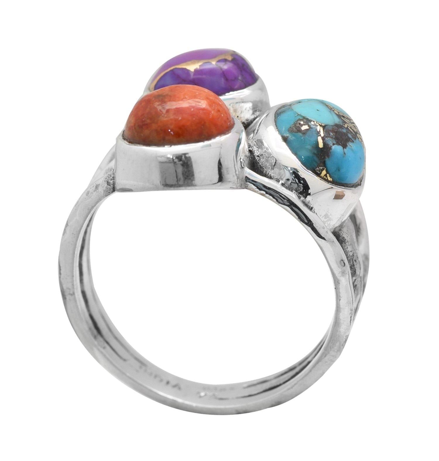 Tri Color Copper Turquoise Solid 925 Sterling Silver Designer Ring Jewelry - YoTreasure