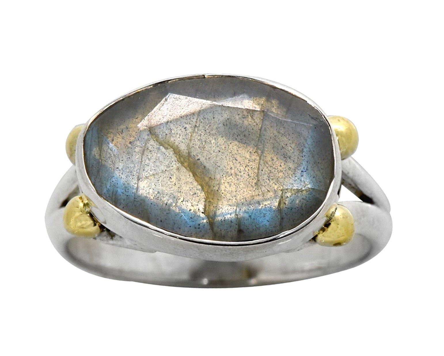 Labradorite Solid 925 Sterling Silver Brass Ring Jewelry - YoTreasure