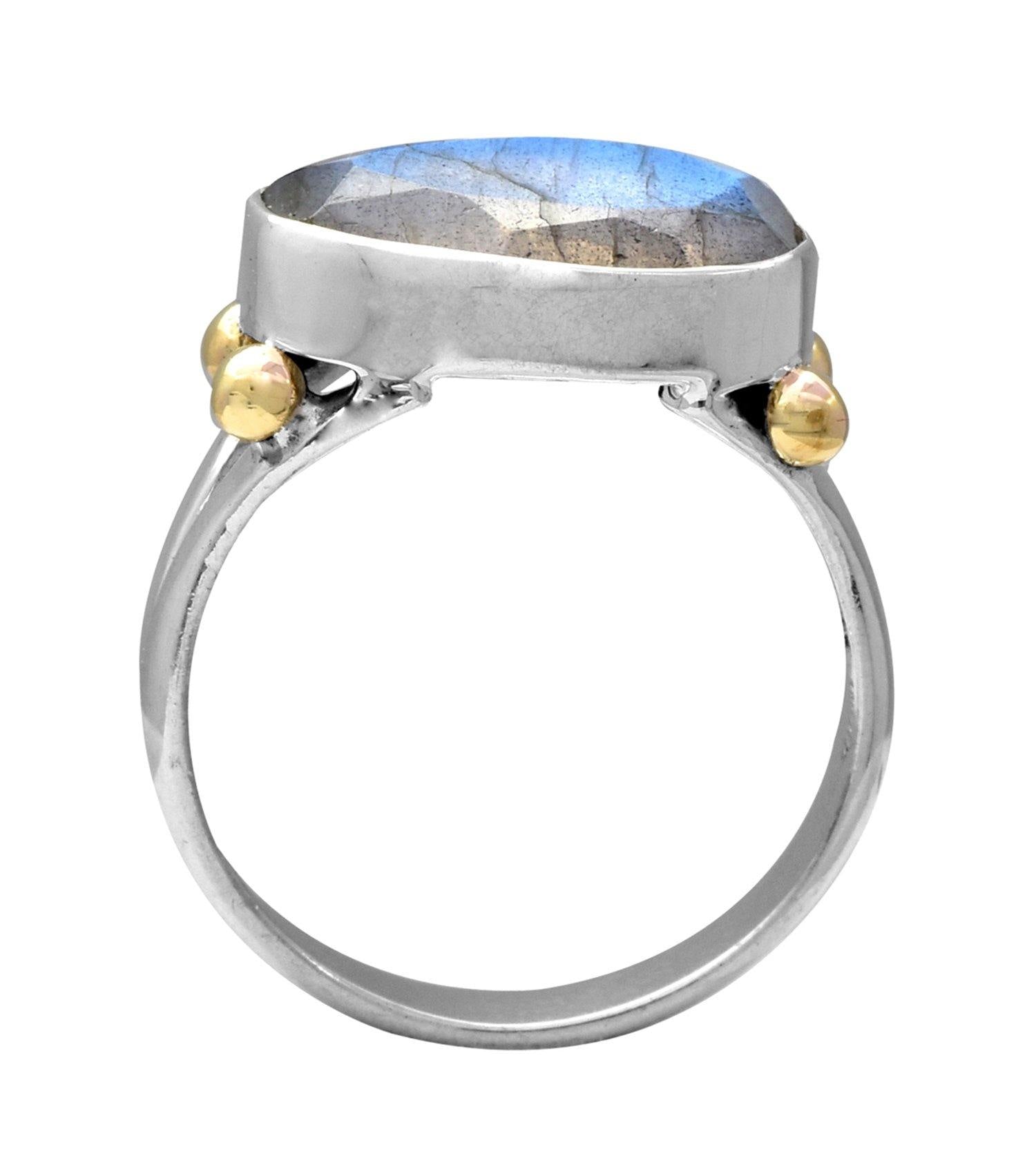 Labradorite Solid 925 Sterling Silver Brass Ring Jewelry - YoTreasure