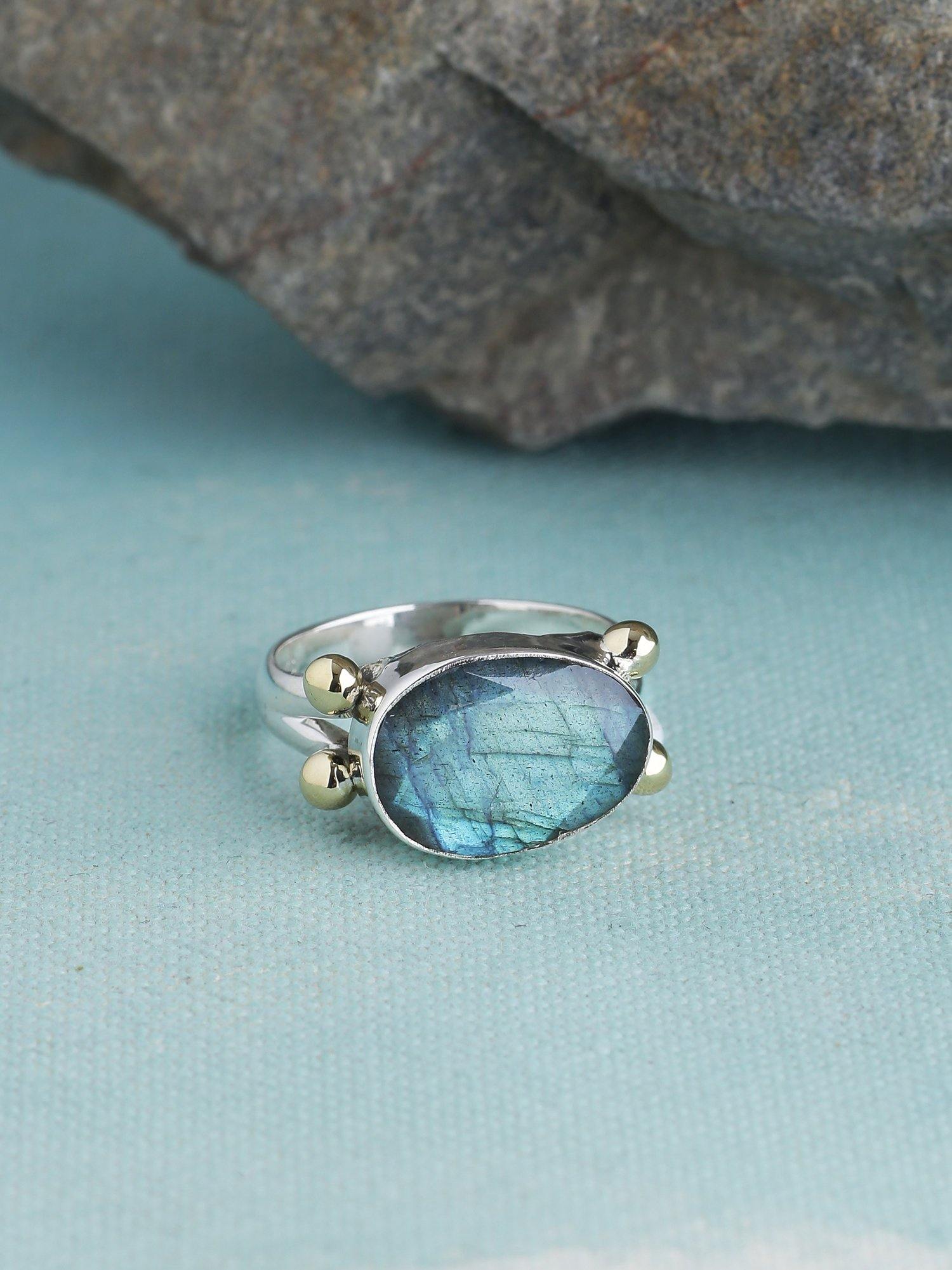 Labradorite Solid 925 Sterling Silver Brass Ring Jewelry - YoTreasure