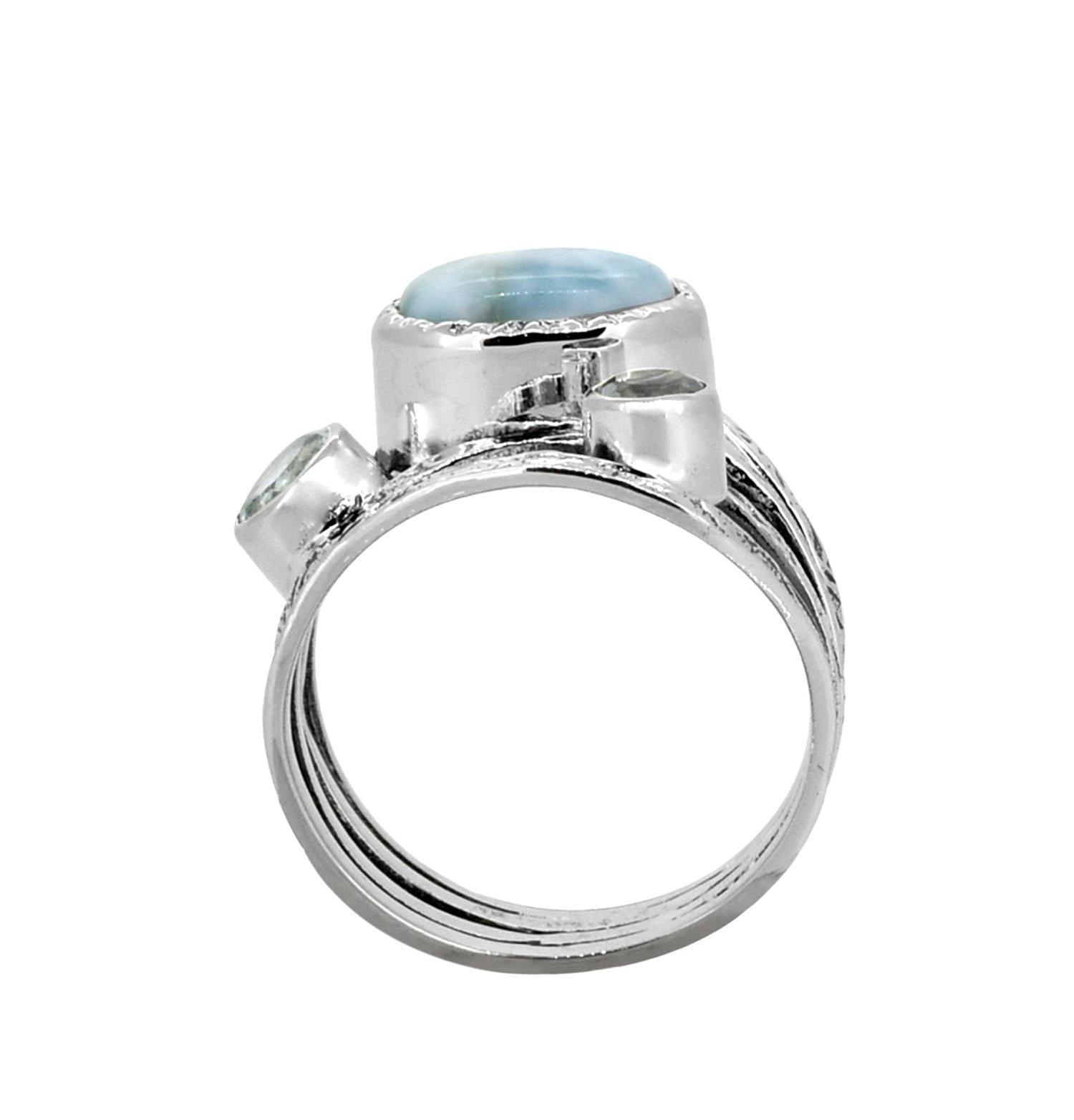Natural Larimar Blue Topaz Solid 925 Sterling Silver Designer Bypass Ring Jewelry - YoTreasure