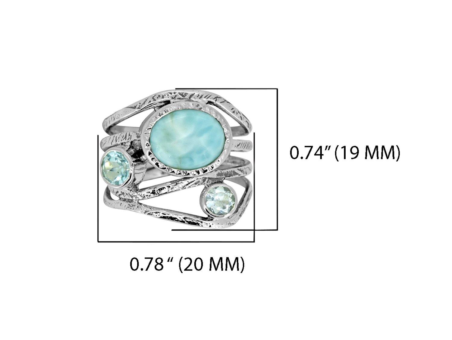 Natural Larimar Blue Topaz Solid 925 Sterling Silver Designer Bypass Ring Jewelry - YoTreasure
