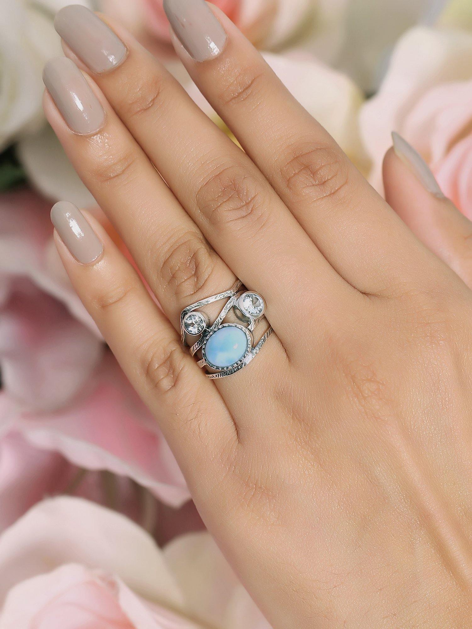 Natural Larimar Blue Topaz Solid 925 Sterling Silver Designer Bypass Ring Jewelry - YoTreasure