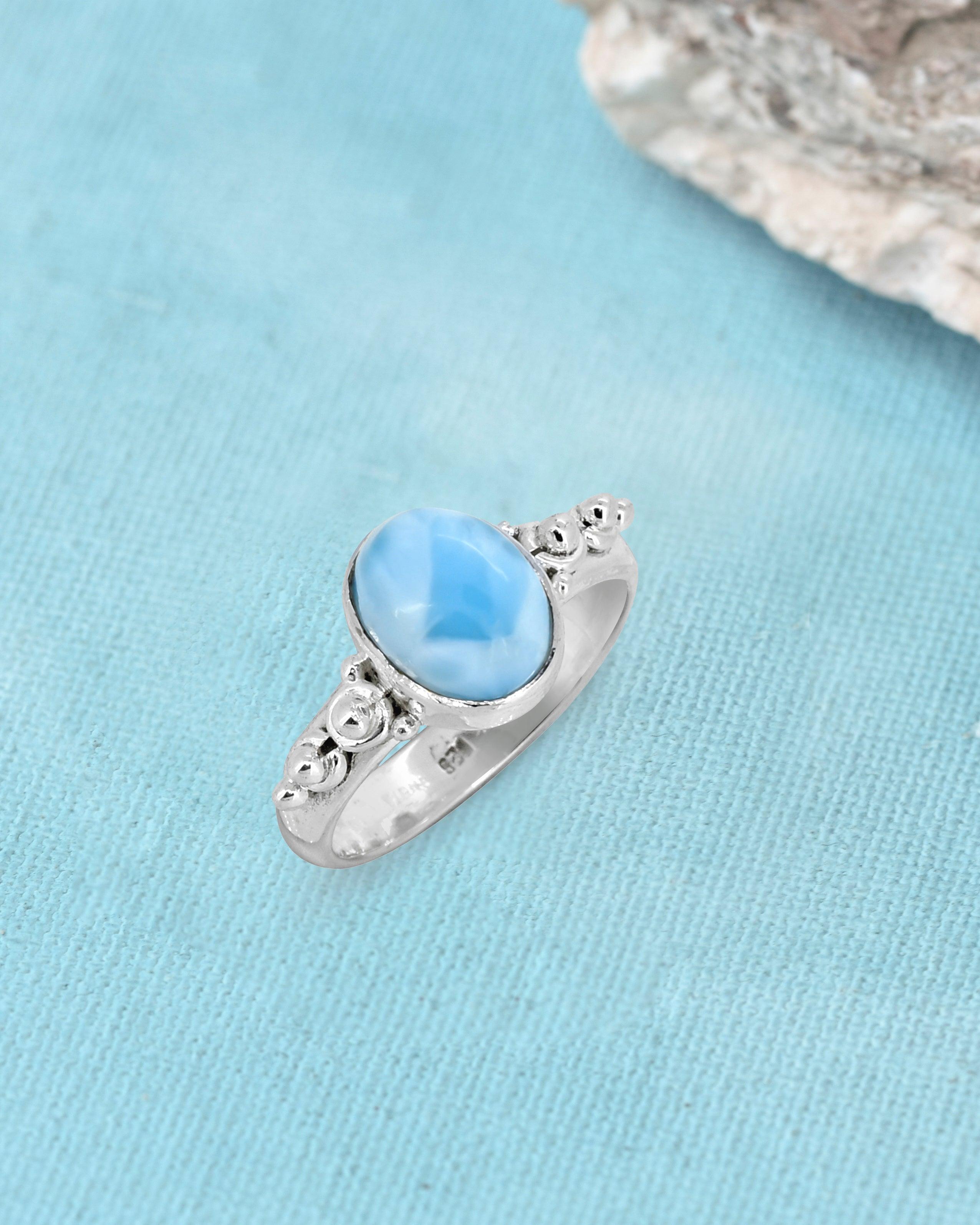 Natural Larimar Solid 925 Sterling Silver Ring Jewelry - YoTreasure