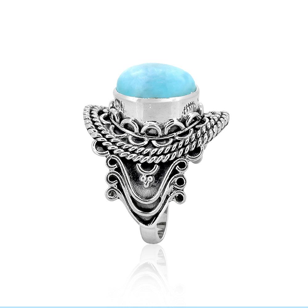 Natural Larimar Solid 925 Sterling Silver Designer Ring Jewelry - YoTreasure