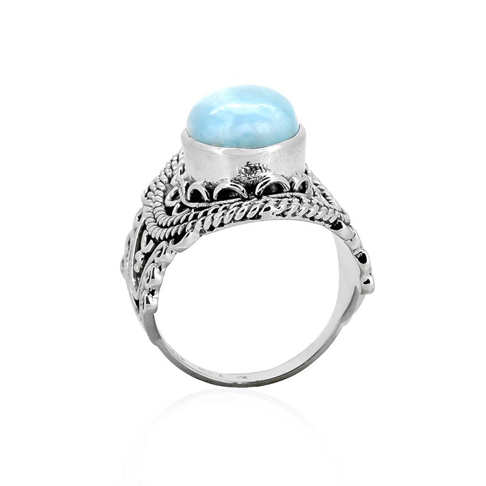 Natural Larimar Solid 925 Sterling Silver Designer Ring Jewelry - YoTreasure