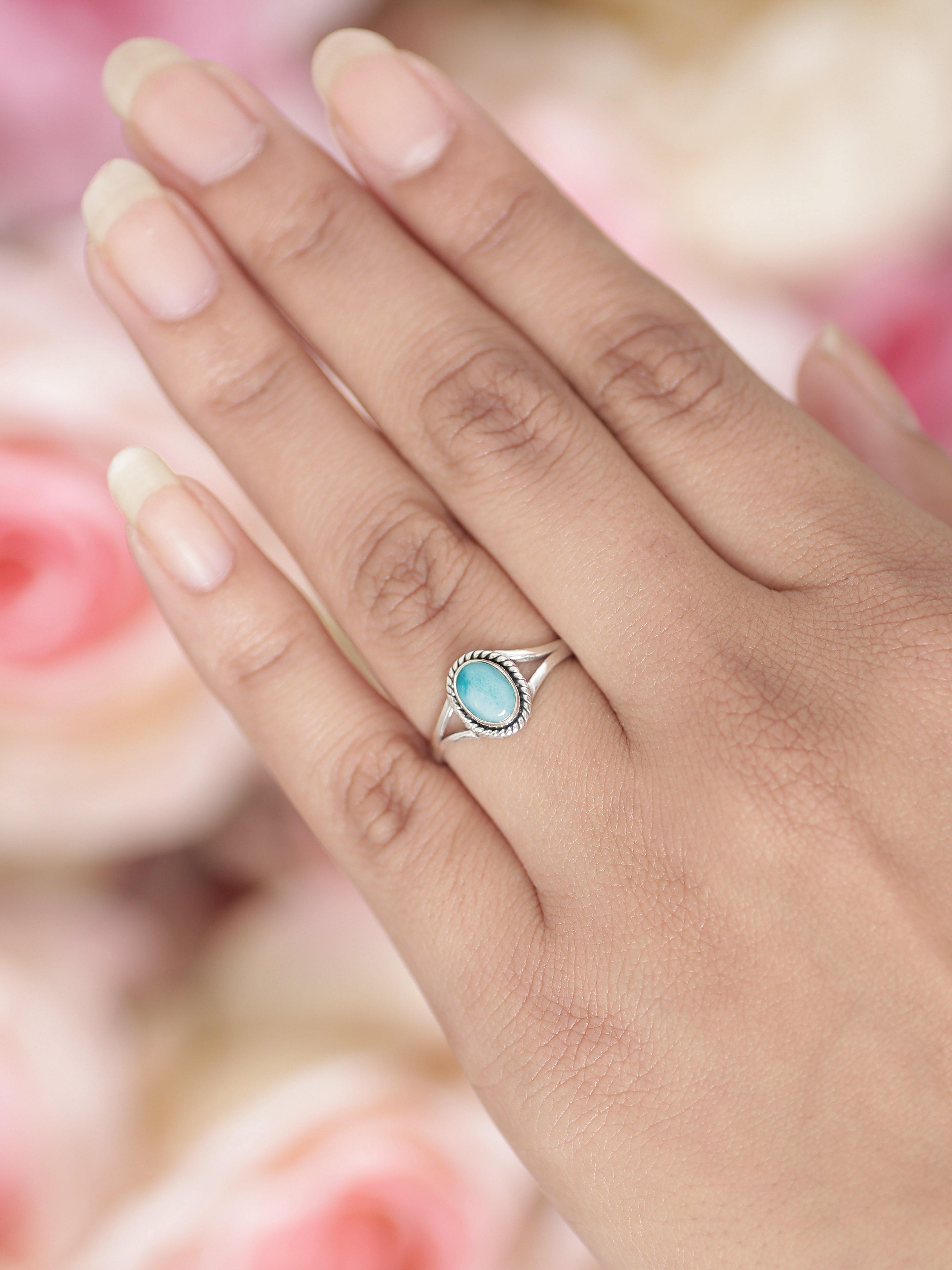 Natural Larimar Solid 925 Sterling Silver Ring Jewelry - YoTreasure